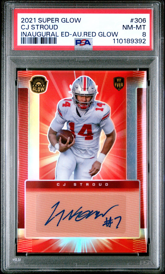 C.J. Stroud 2021 Super Glow Red Golw Auto #3/50 PSA 8 Nm-Mint