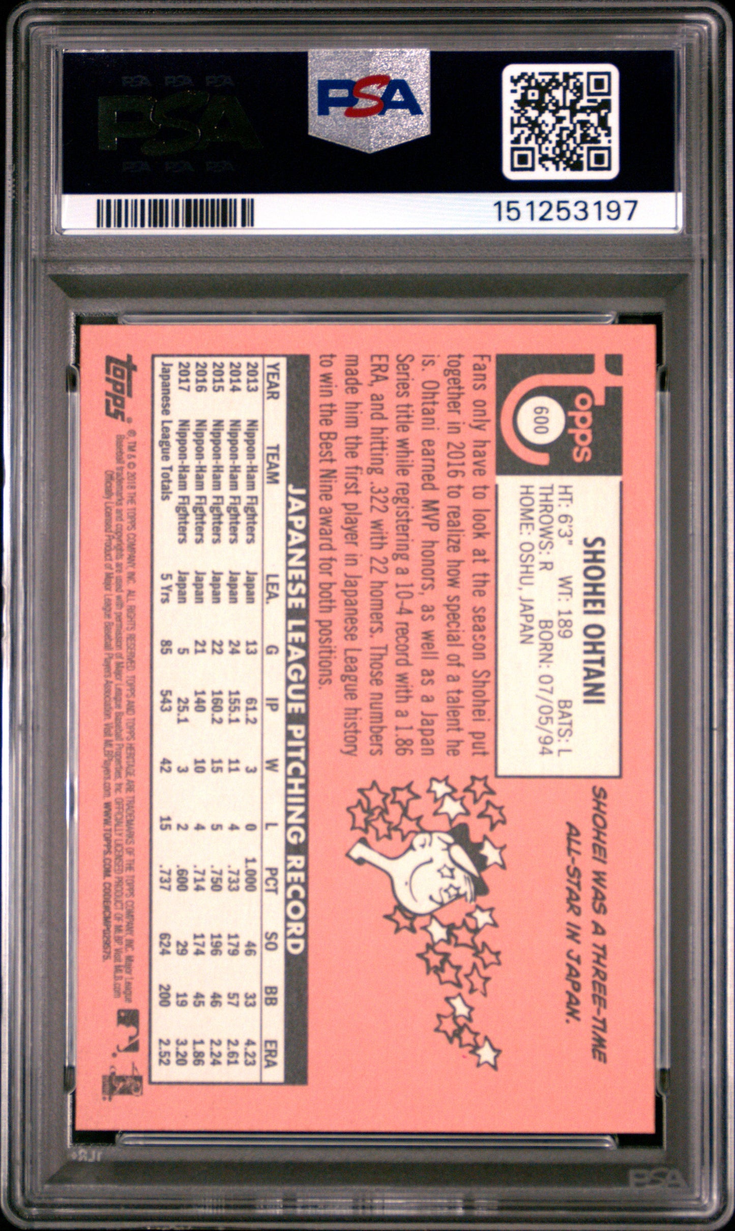 Shohei Ohtani 2018 Topps Heritage Rookie #600 PSA 10 Gem Mint 3197