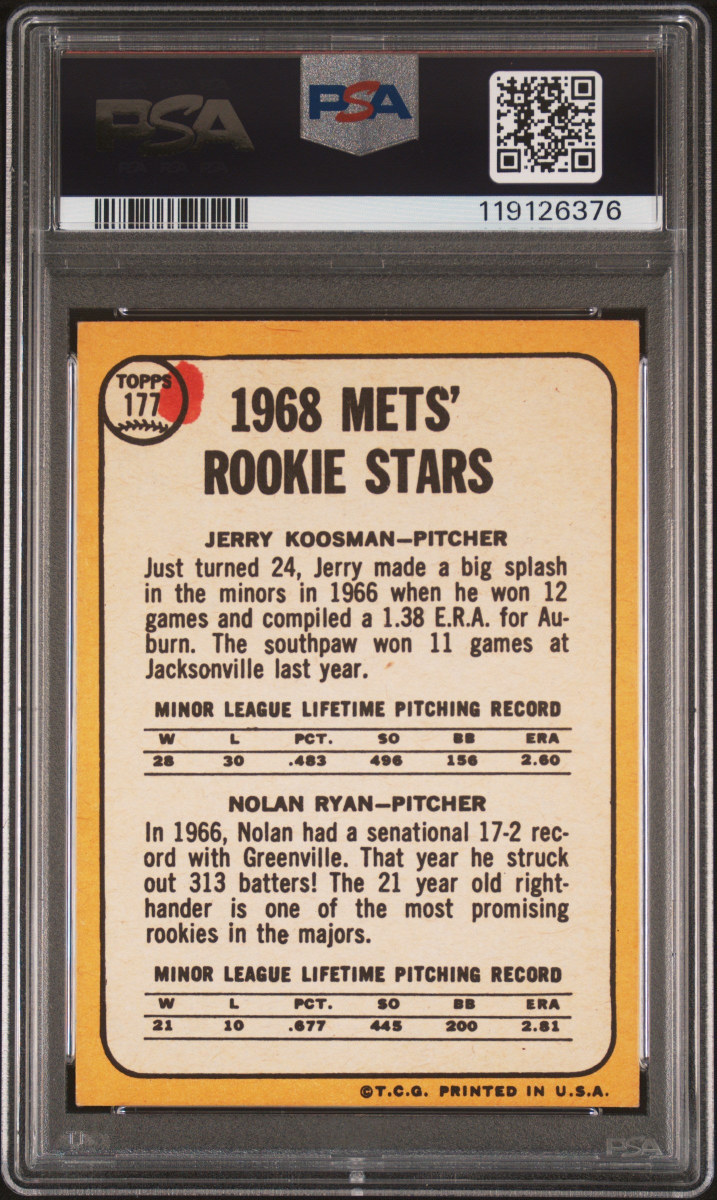 Nolan Ryan 1968 Topps Rookie #177 PSA 5 MK