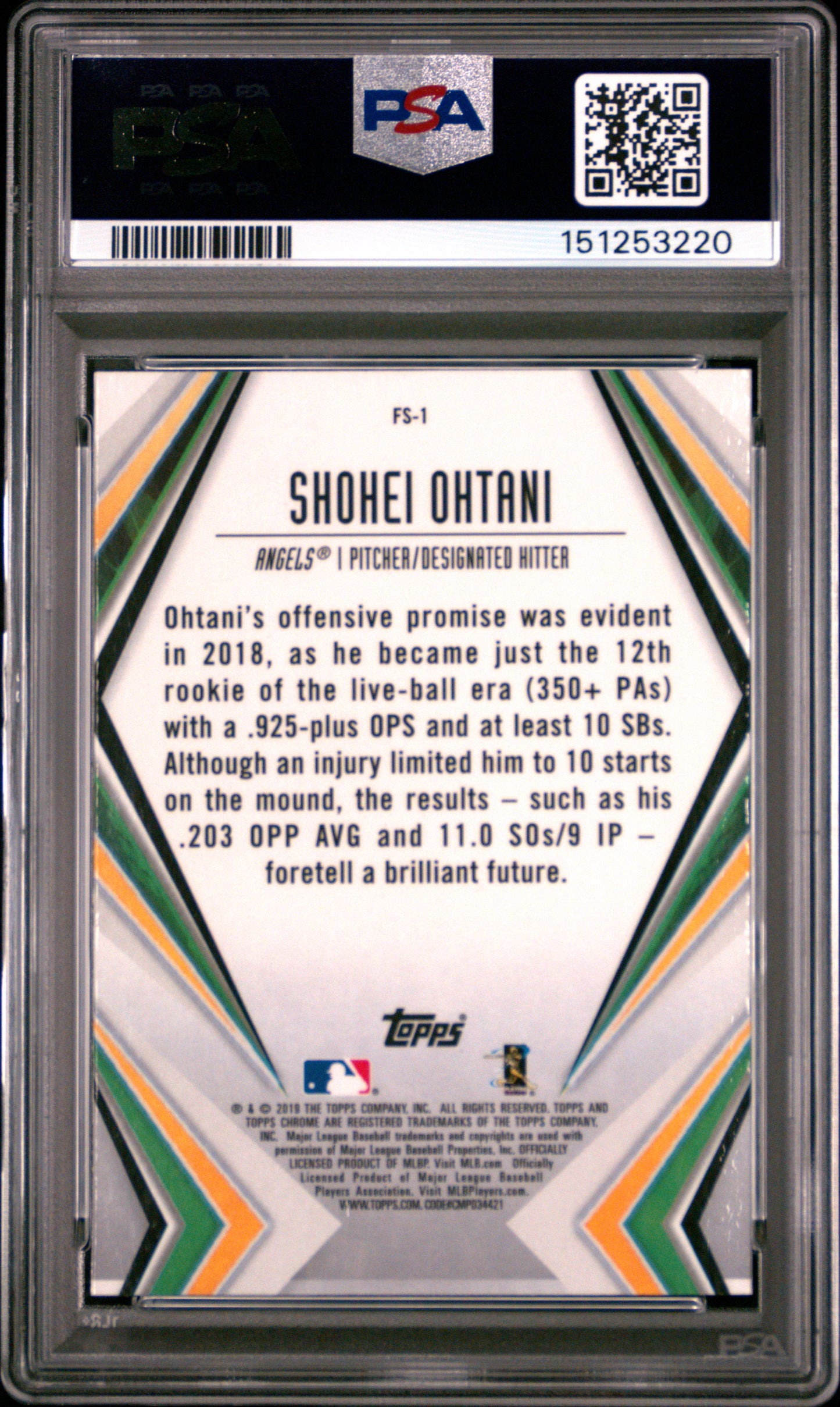 Shohei Ohtani 2019 Topps Chrome Future Stars PSA 10 Gem Mint 3220