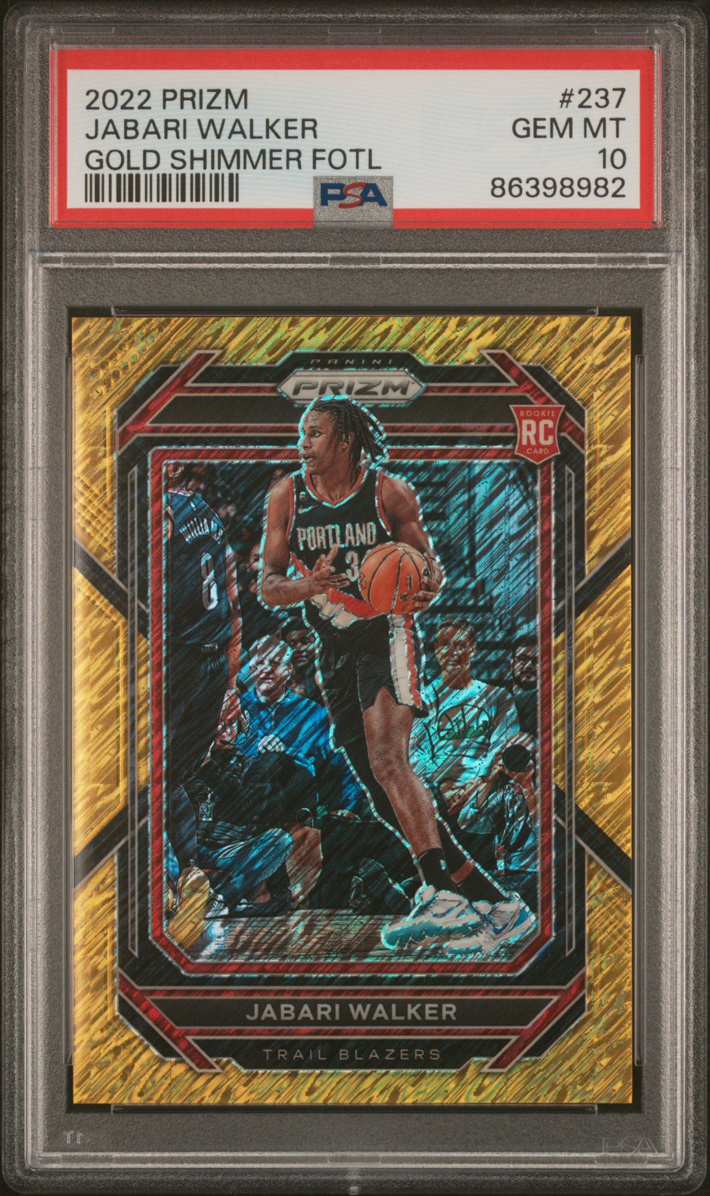 Jabari Walker 2022 Panini Prizm Rookie #237 Gold Shimmer FOTL #8/10 PSA 10 Gem Mint