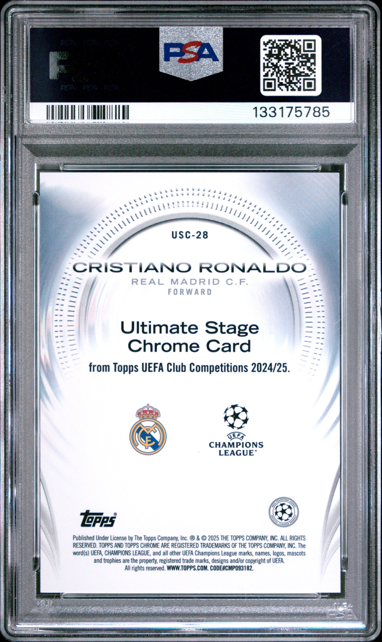 Cristiano Ronaldo 2024 Topps UEFA Club Champions Ultimate Stage Chrome PSA 10 Gem Mint