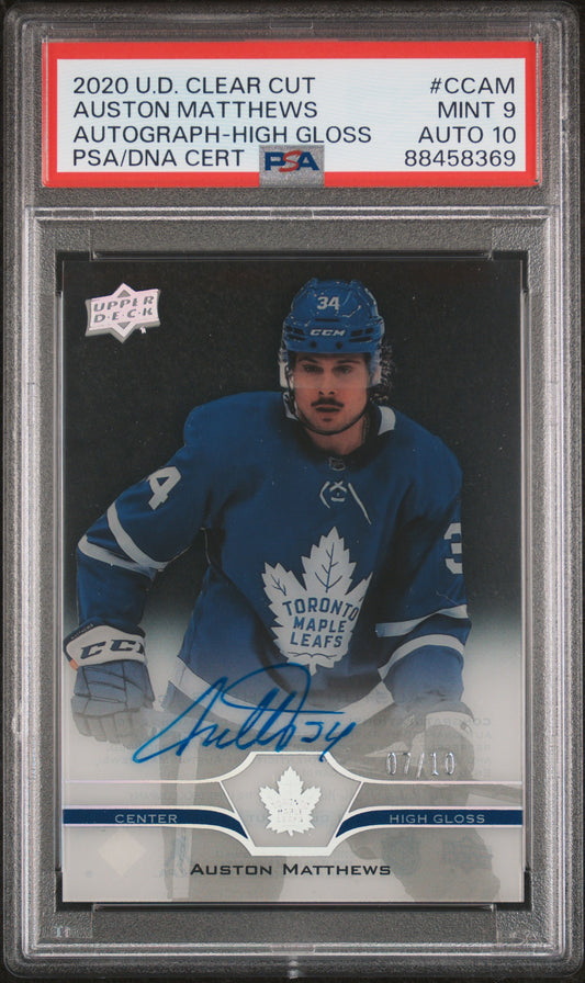 Auston Matthews 2020 Upper Deck Clear Cut High Gloss Auto #7/10 PSA 9 Auto 10