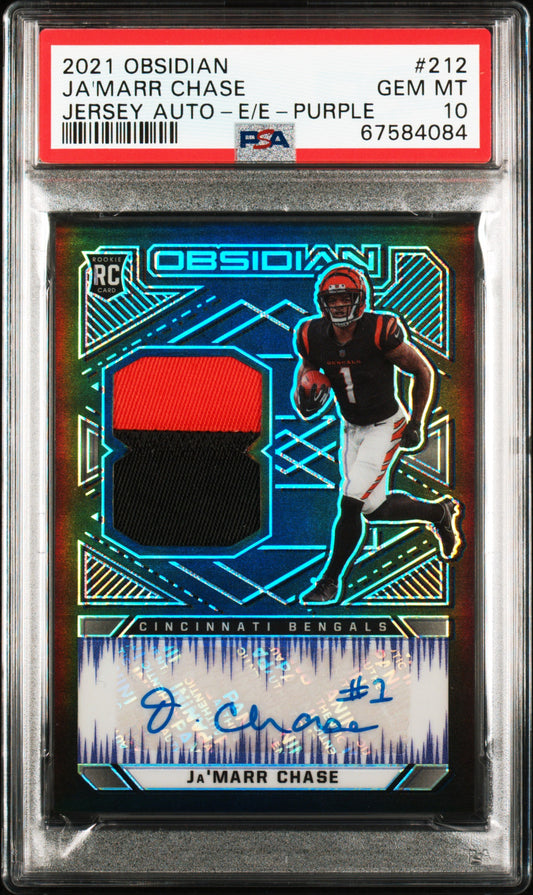 Ja'Marr Chase 2021 Panini Obsidian Rookie Patch Auto Electric Etch Purple #4/40 PSA 10 Gem Mint