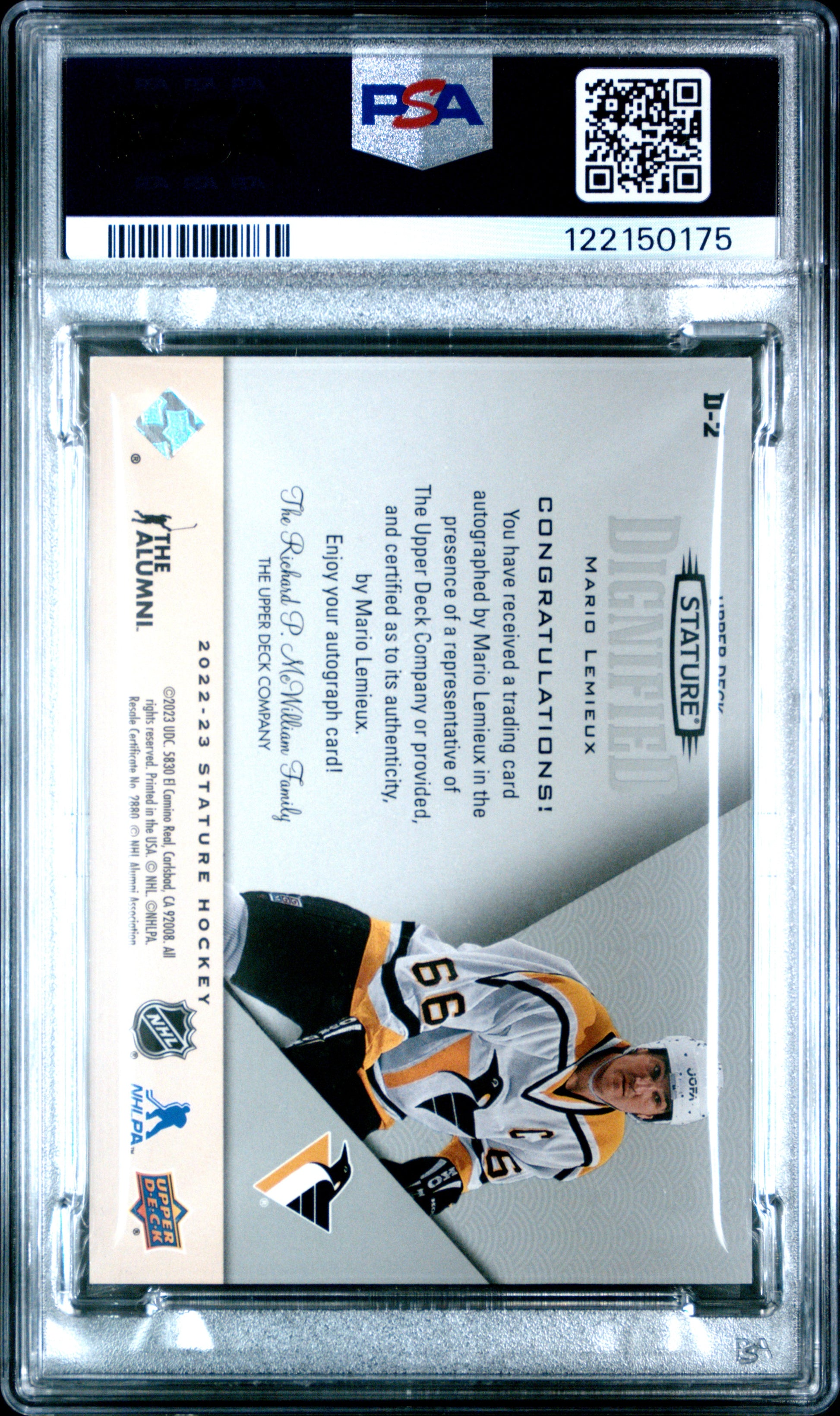 Mario Lemieux 2022 Upper Deck Stature Dignified Auto PSA 9 Mint