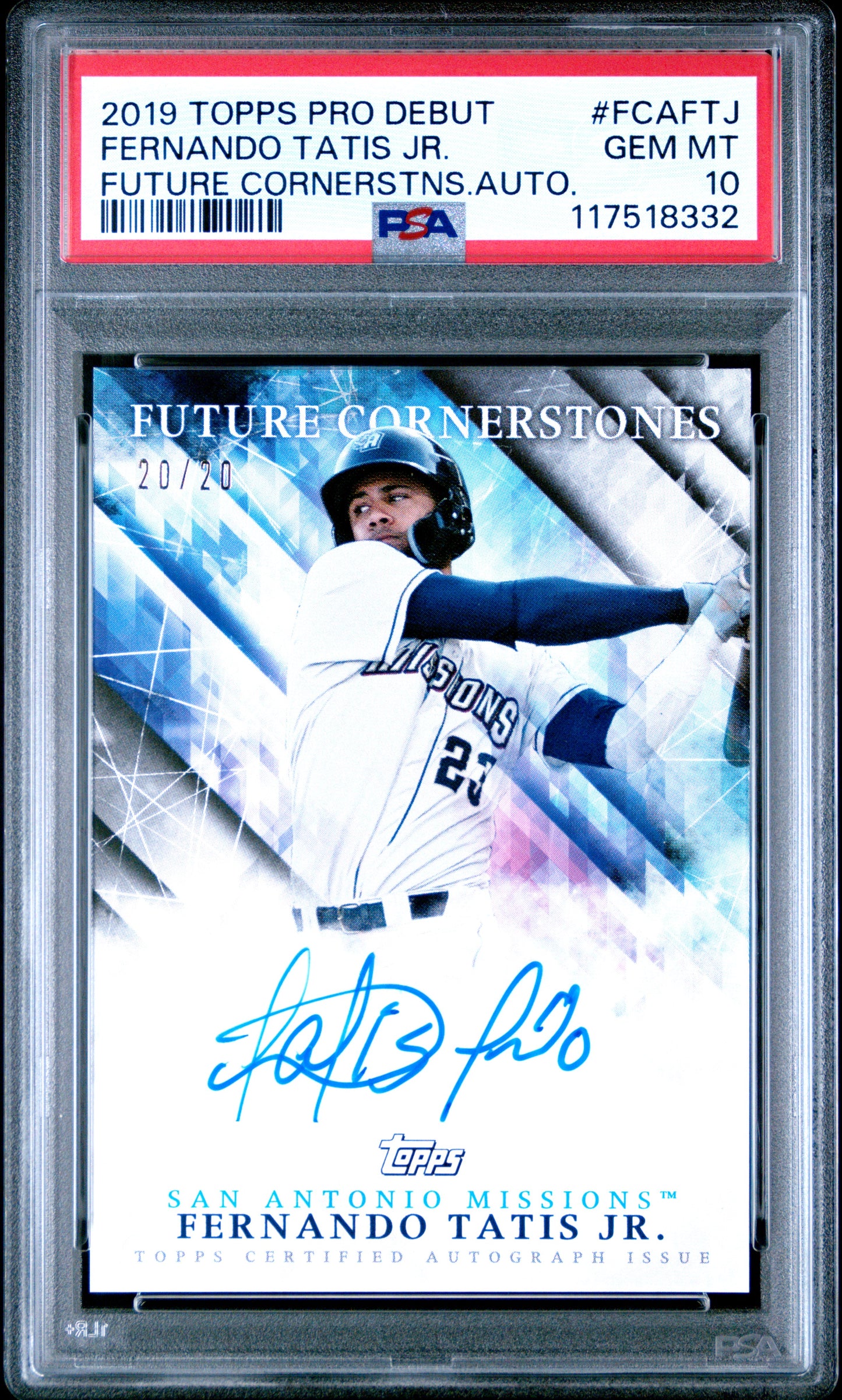 Fernando Tatis Jr. 2019 Topps Pro Debut Future Cornerstones Auto #20/20 PSA 10 Gem Mint