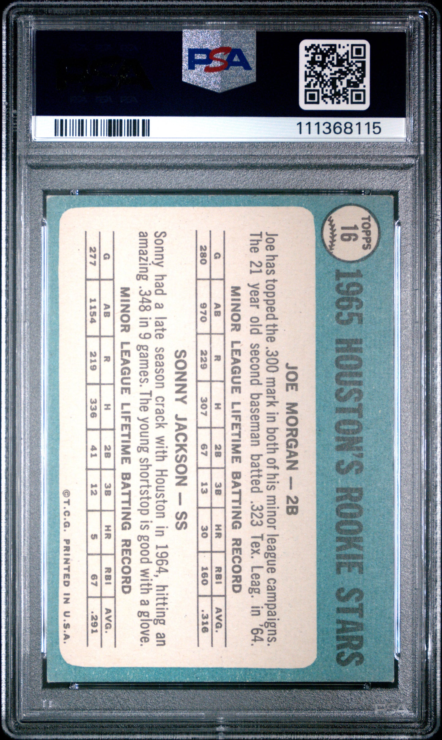Joe Morgan 1965 Topps Rookie #16 PSA 4 Vg-Ex