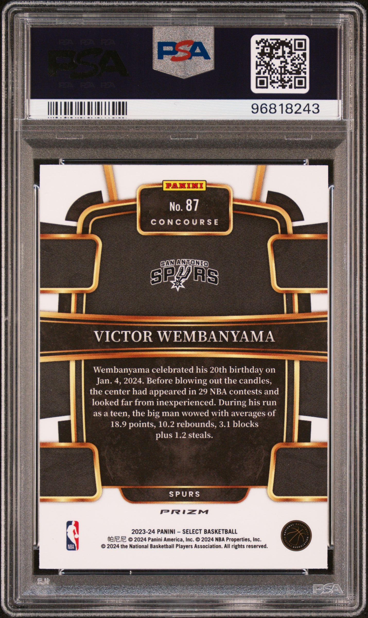 Victor Wembanyama 2023 Panini Select Rookie #87 Silver Prizm PSA 10 Gem Mint 8243