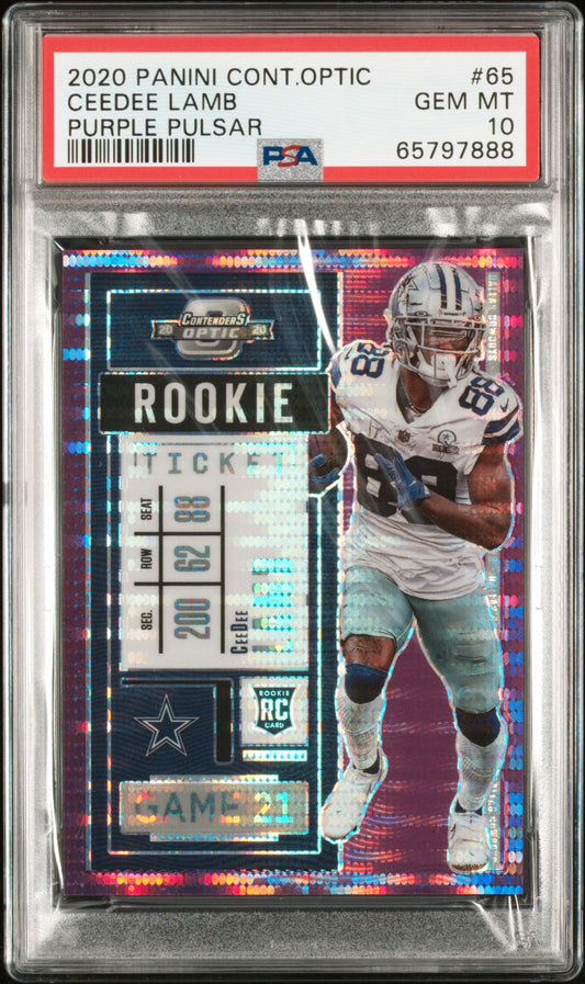 Ceedee Lamb 2020 Panini Contenders Optic Purple Pulsar Rookie #13/21 PSA 10 Gem Mint