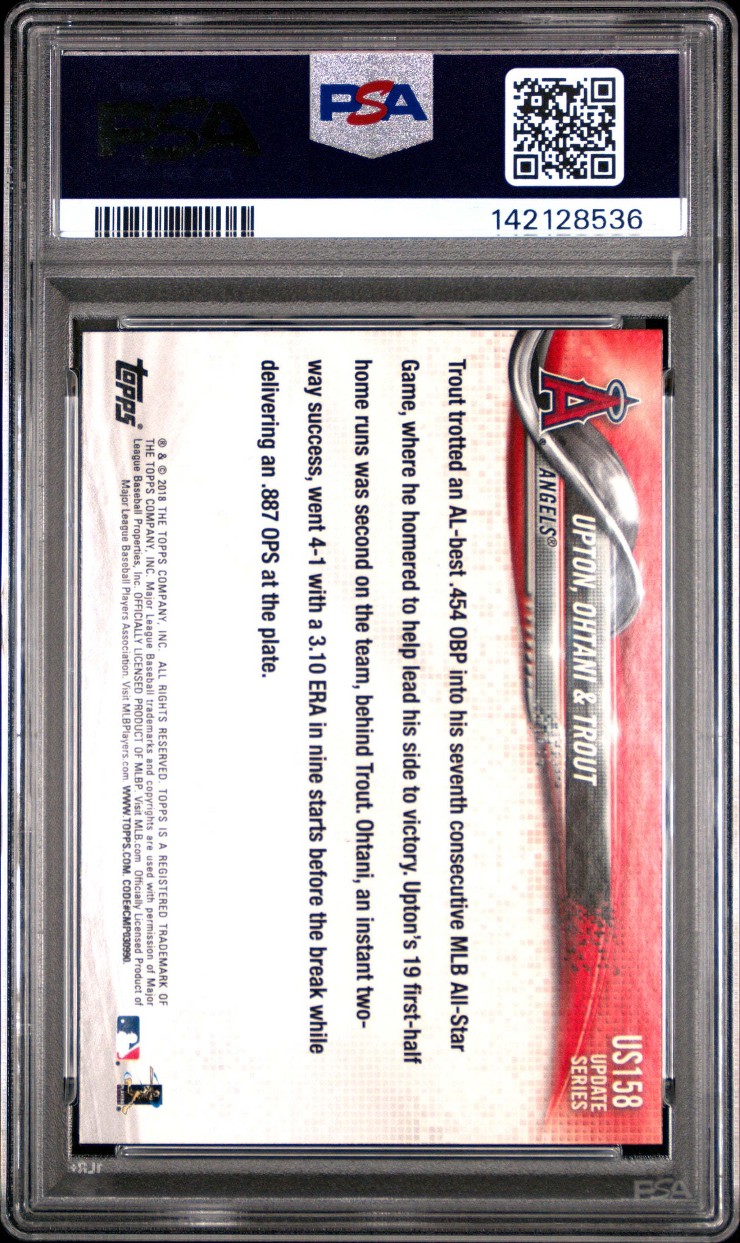Shohei Ohtani + Mike Trout 2018 Topps Update #US158 Raonbow Foil PSA 10 Gem Mint