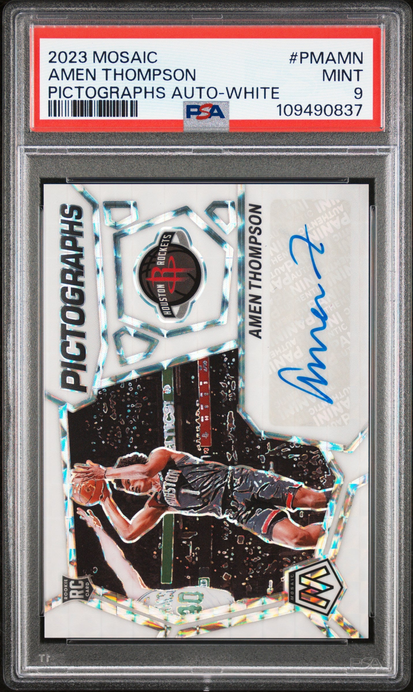 Amen Thompson 2023 Panini Mosaic Pictographs White Auto #1/25 PSA 9 Mint