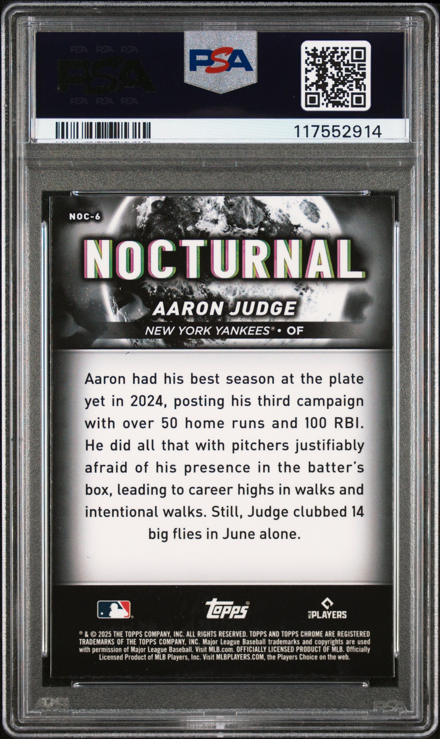 Aaron Judge 2025 Topps Chrome Black Nocturnal PSA 9 Mint