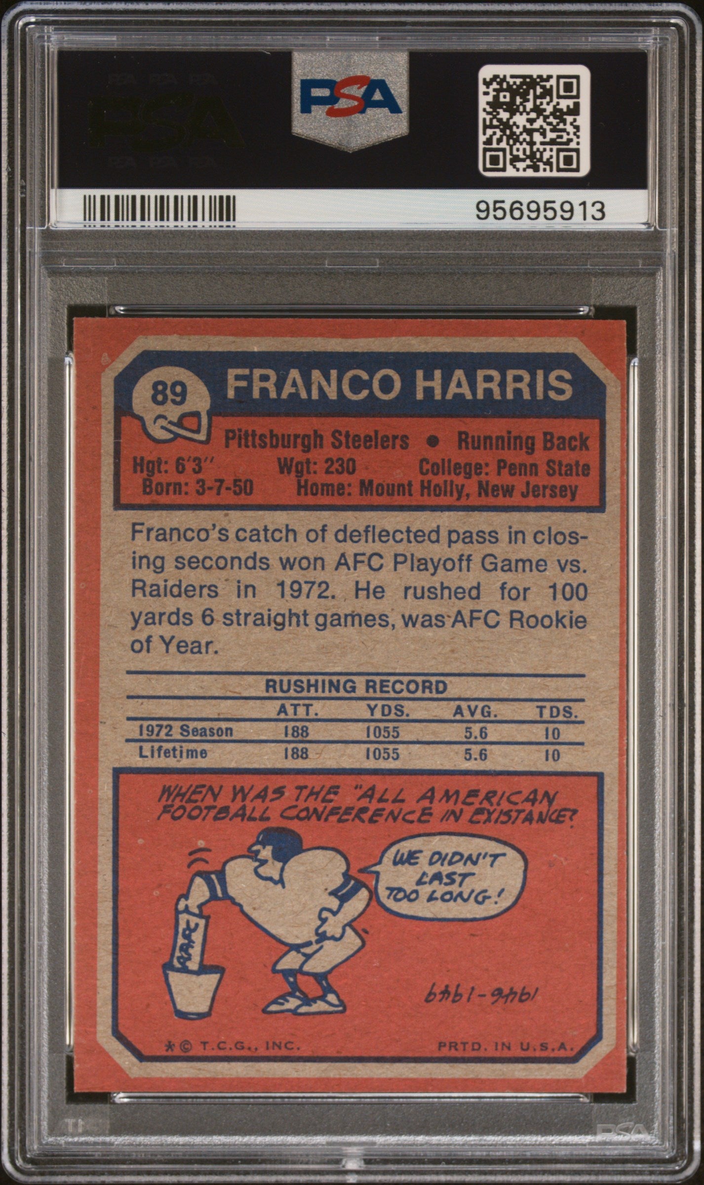 Franco Harris 1973 Topps Rookie #89 PSA 8 Nm-Mint