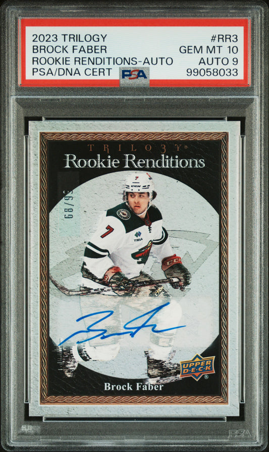 Brock Faber 2023 Upper Deck Trilogy Rookie Renditions Auto #68/99 PSA 10 Auto 9