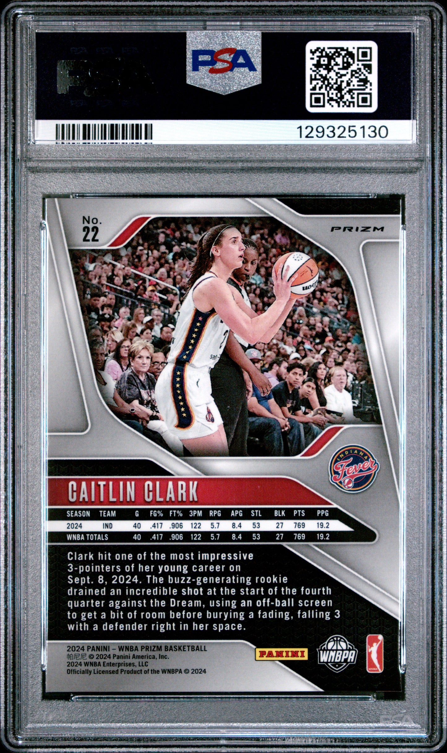 Caitlin Clark 2024 Panini Prizm WNBA #22 Checkerboard PSA 9 Mint