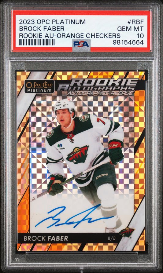 Brock Faber 2023 Upper Deck OPC Platinum Orange Checkers Auto #5/15 PSA 10 Gem Mint