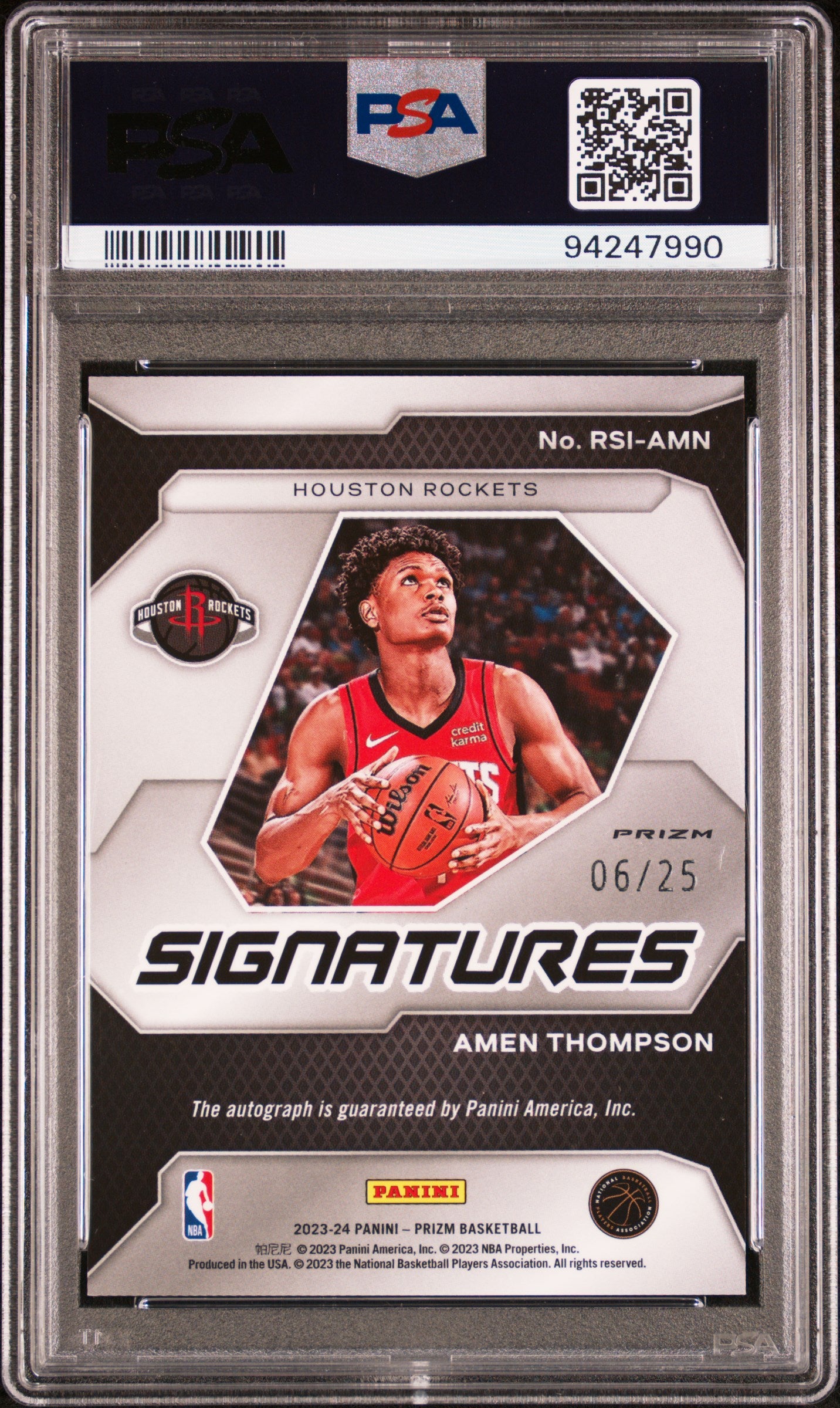 Amen Thompson 2023 Panini Prizm Rookie Signature Mojo Auto #6/25 PSA 9 Mint