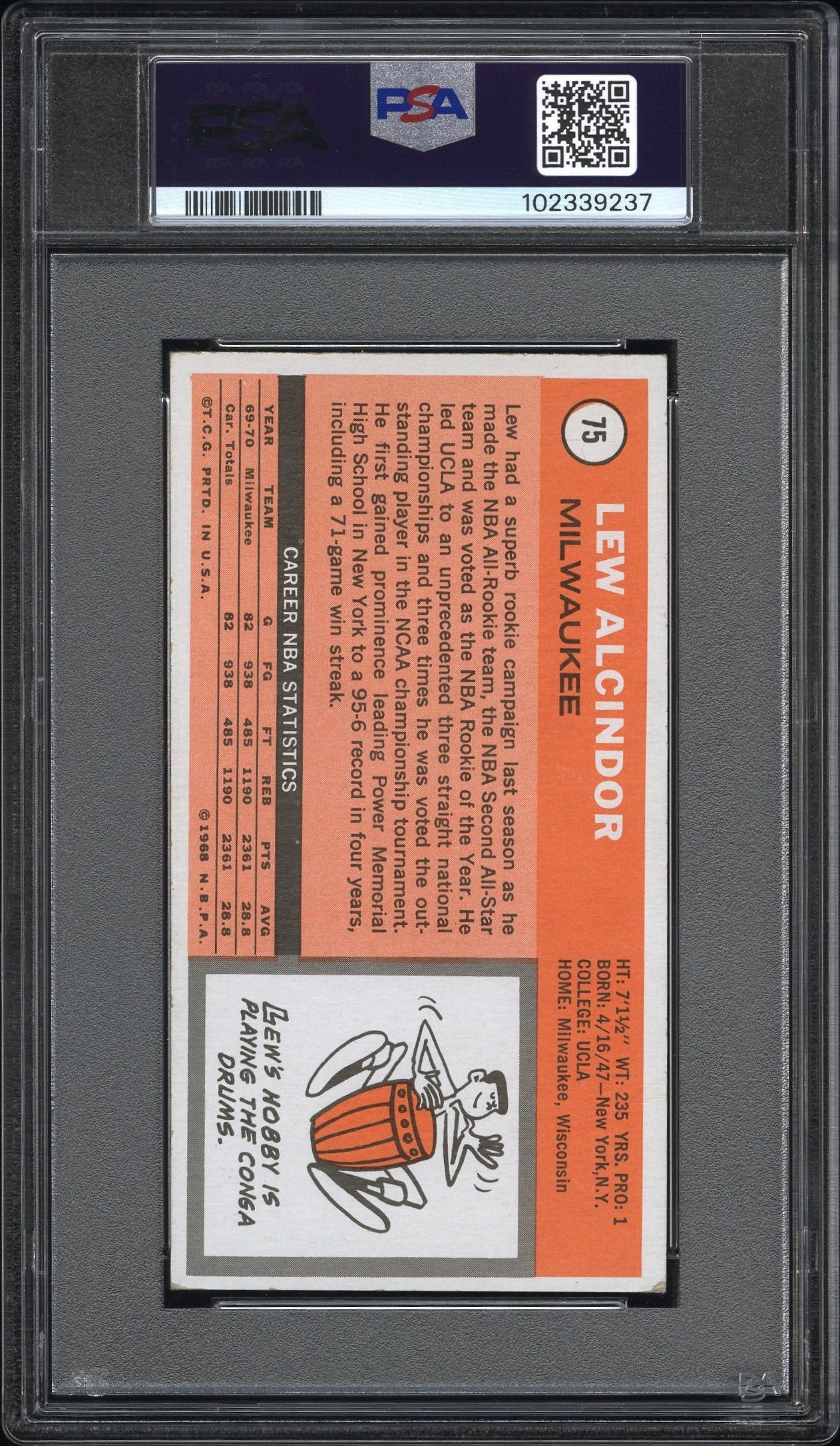 Lew Alcindor 1970 Topps #75 PSA 3.5 VG+ 9237