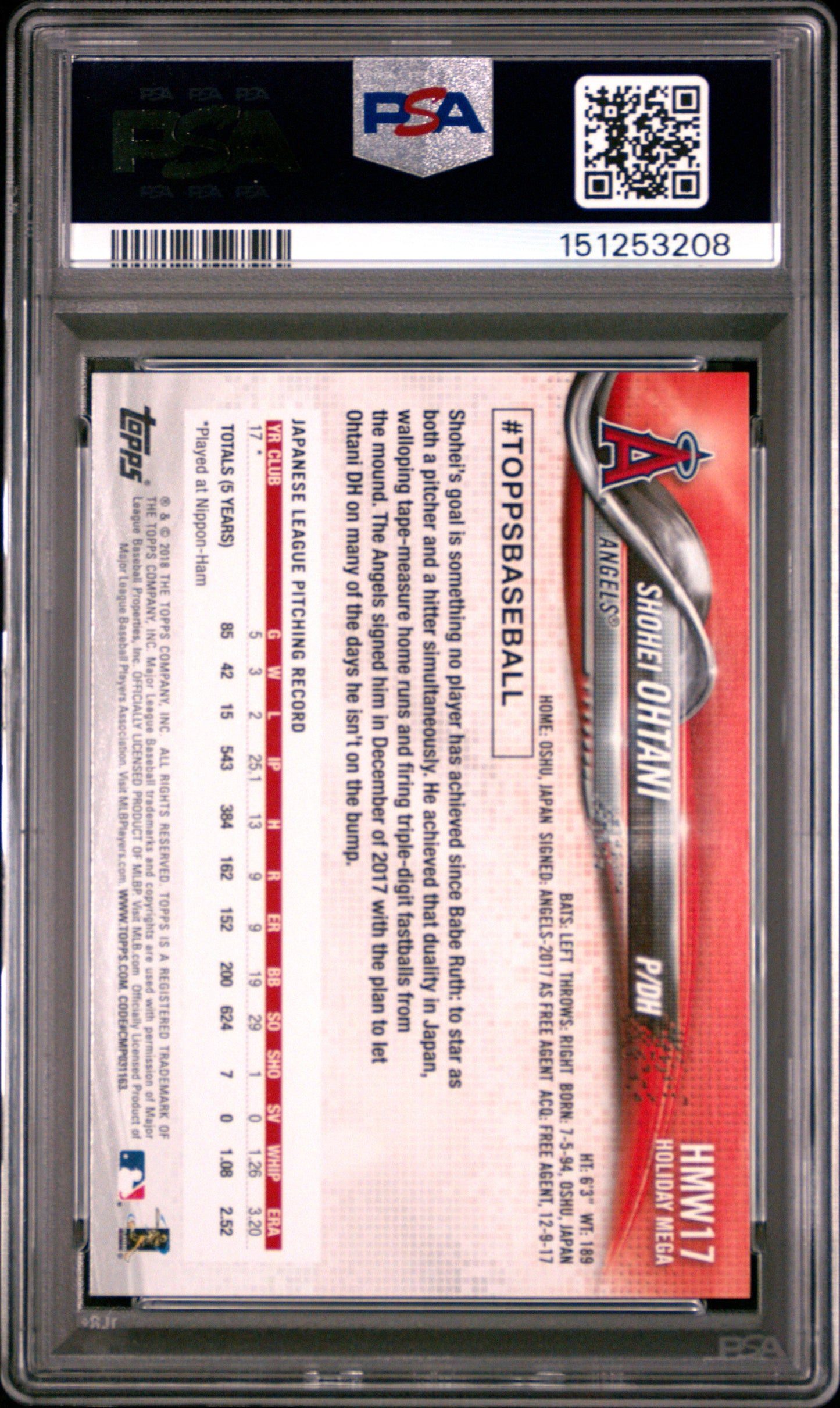 Shohei Ohtani 2018 Topps Holiday Rookie #17 PSA 10 Gem Mint 3208