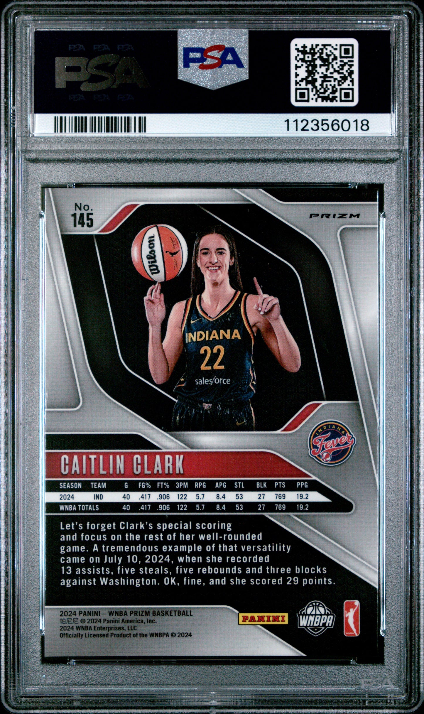 Caitlin Clark 2024 Panini Prizm WNBA Rookie #145 Ice PSA 10 Gem Mint