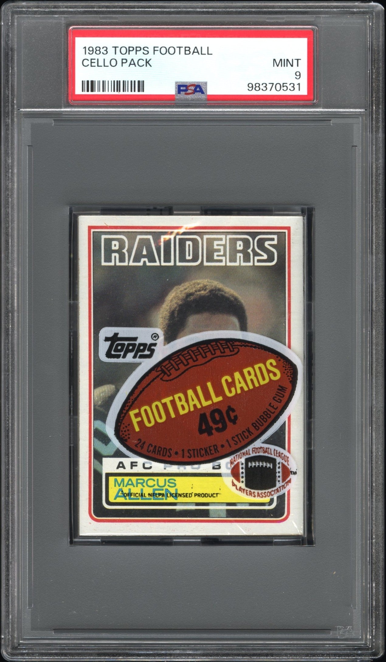 1983 Topps Football Cello Pack with Marcus Allen on Top PSA 9 Mint