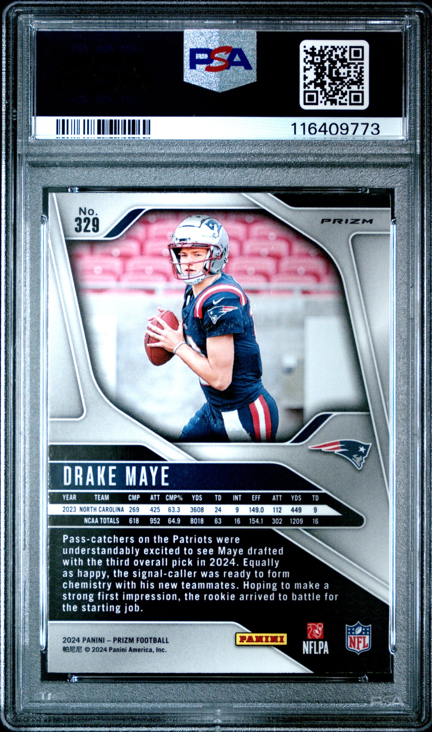 Drake Maye 2024 Panini Prizm Rookie #329 Purple Pulsar PSA 10 Gem Mint