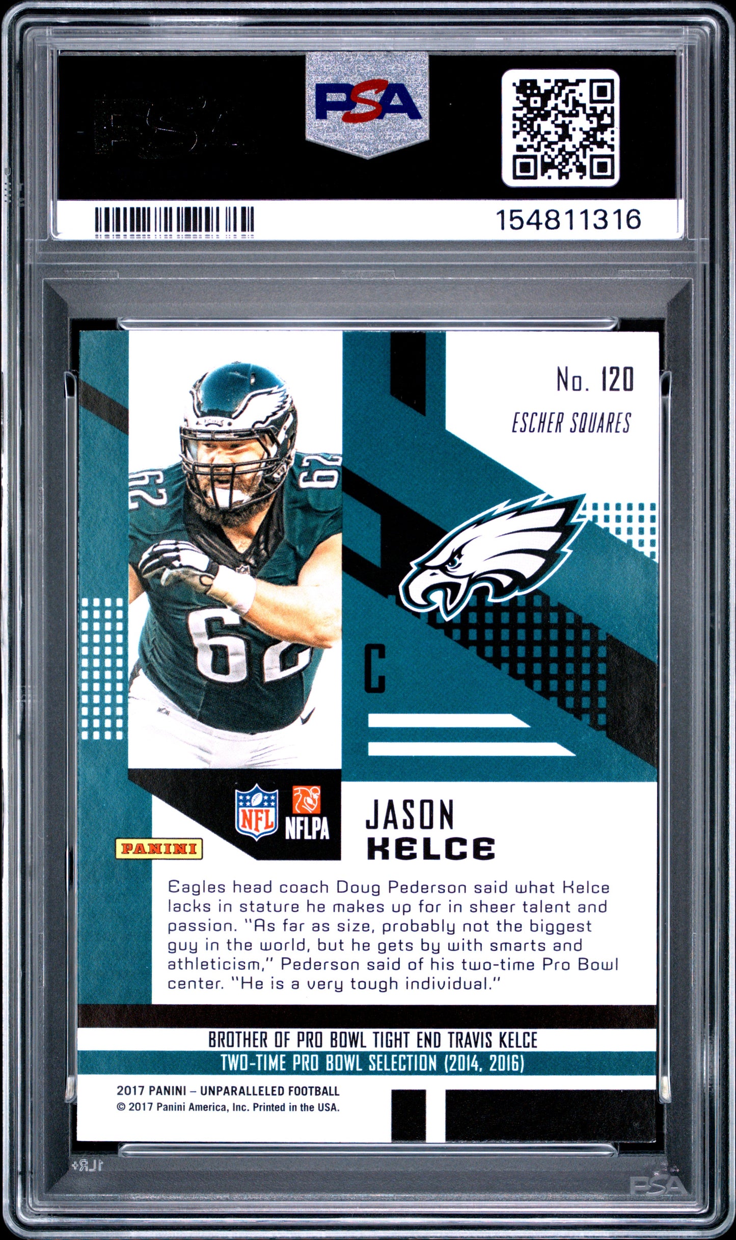 Jason Kelce 2017 Panini Unparalleled Lime Green Rookie #120 PSA 9 Mint