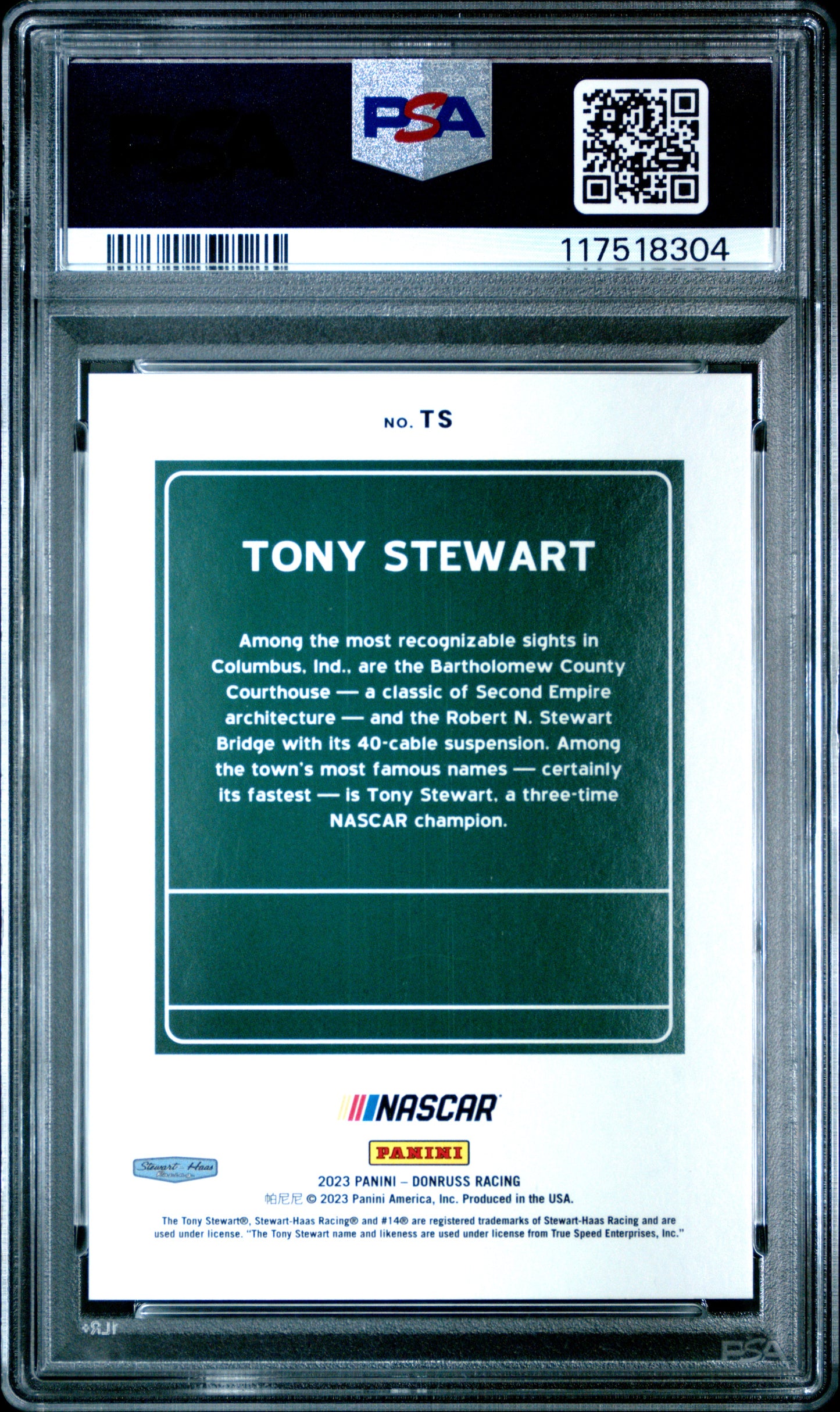 Tony Stewart 2023 Donruss Downtown PSA 10 Gem Mint