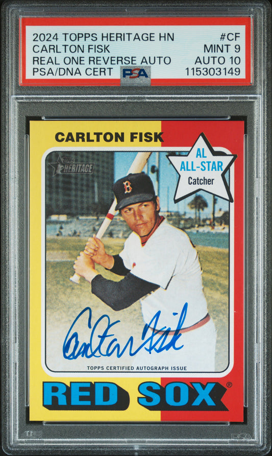 Carlton Fisk 2024 Topps Heritage High Number Real One Auto PSA 9 Auto 10