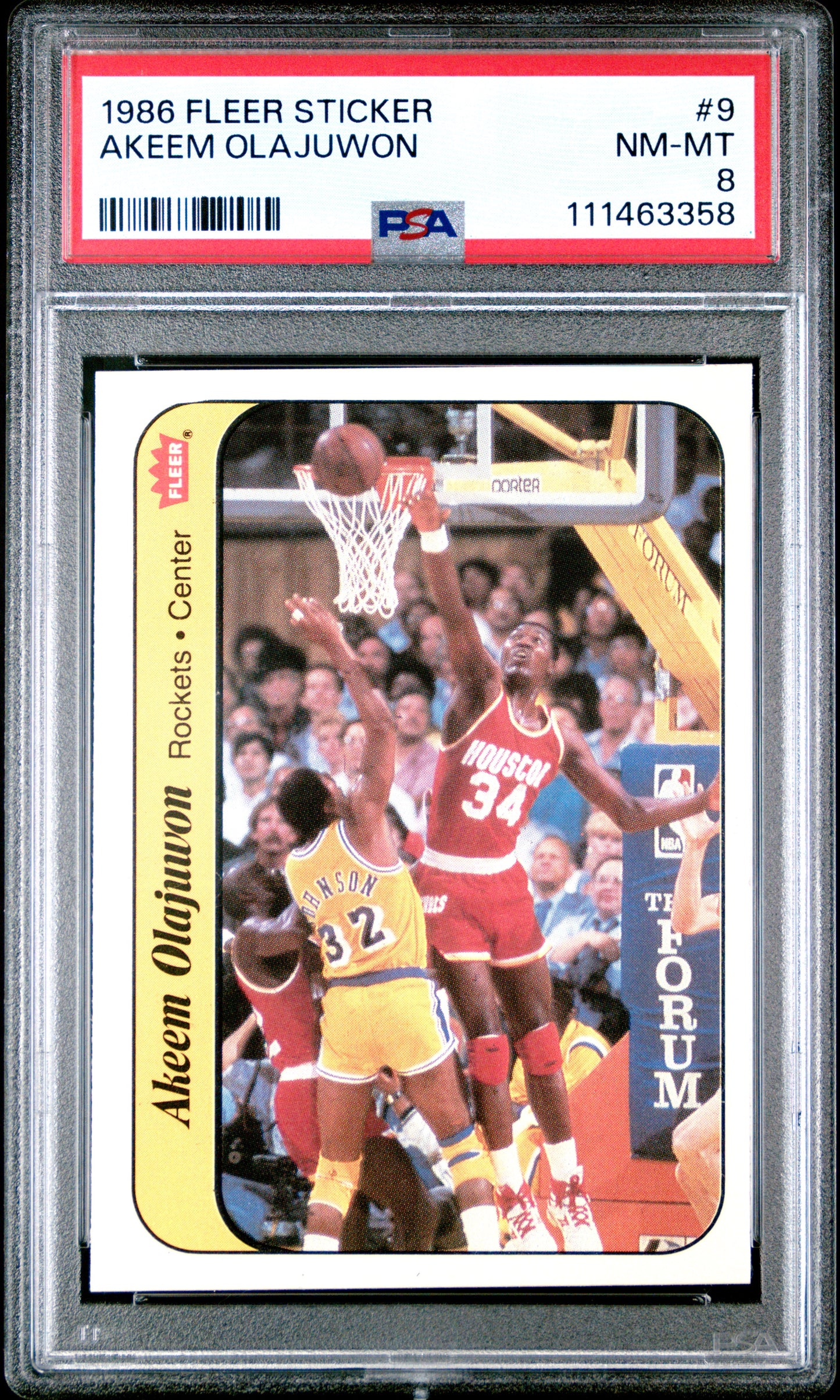Akeem Olajuwon 1986 Fleer Sticker #9 PSA 8 Nm-Mint