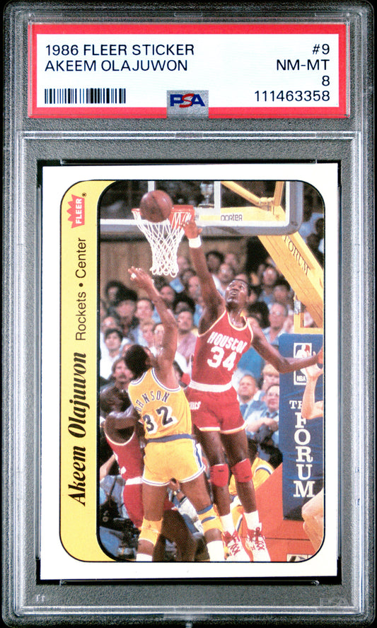 Akeem Olajuwon 1986 Fleer Sticker #9 PSA 8 Nm-Mint