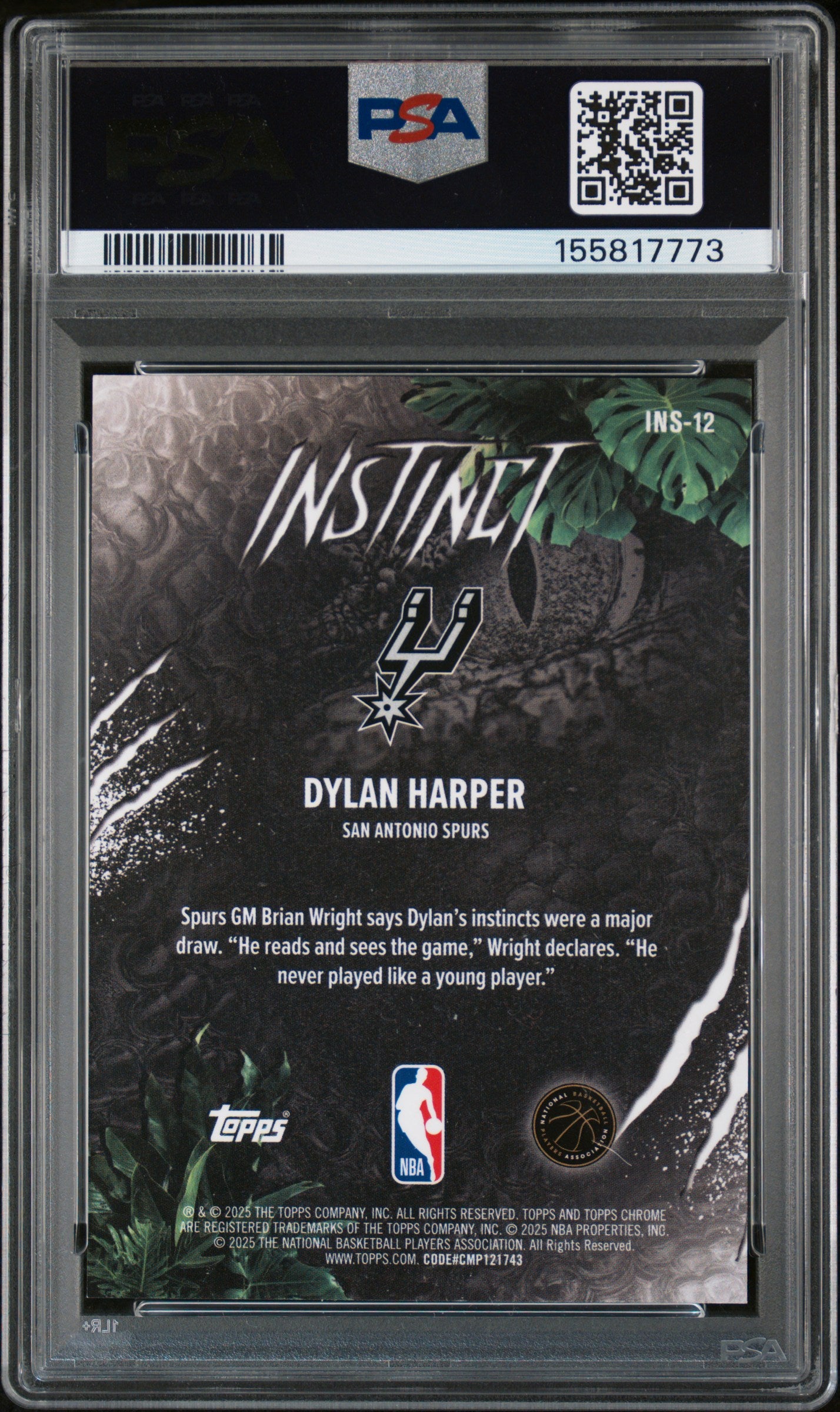 Dylan Harper 2025 Topps Chrome Instinct Red Refractor #3/5 PSA 8 Nm-Mint