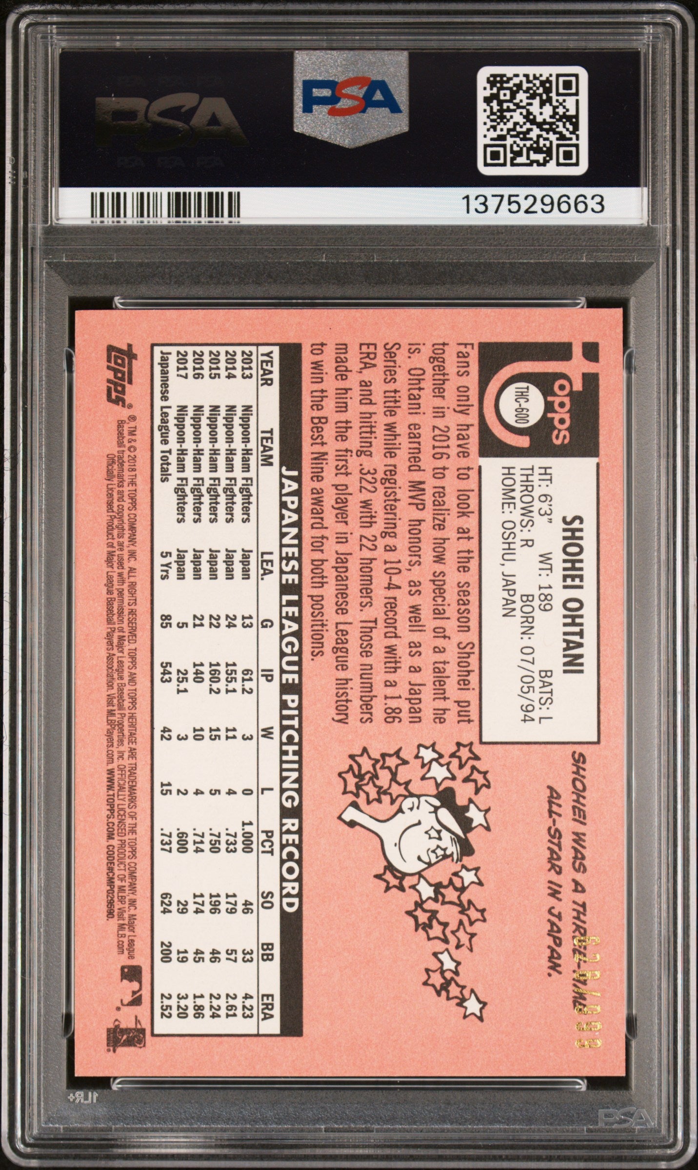 Shohei Ohtani 2018 Topps Heritage Chrome Rookie ##628/999 PSA 10 Gem Mint