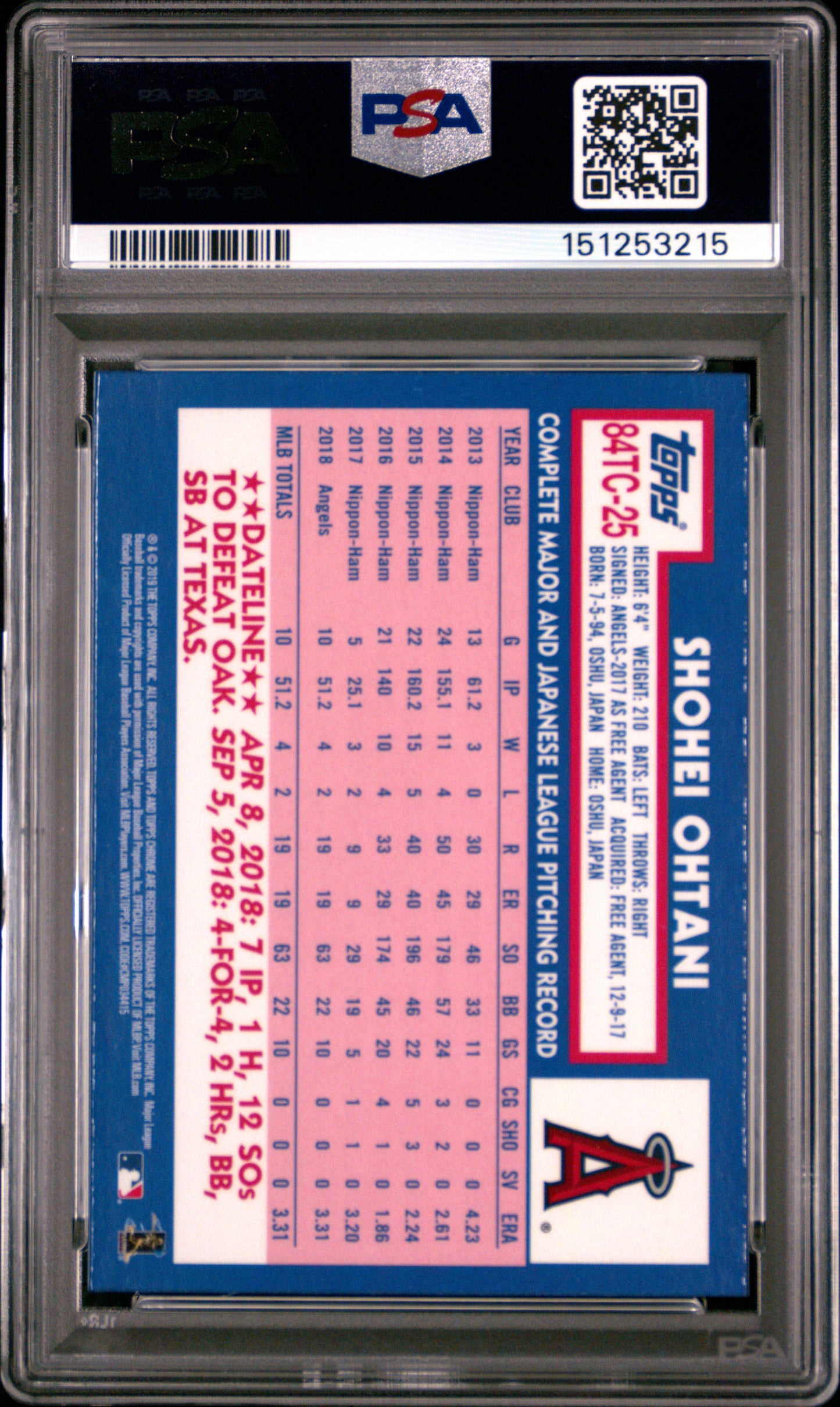 Shohei Ohtani 2019 Topps Chrome 1984 Topps PSA 10 Gem Mint 3215