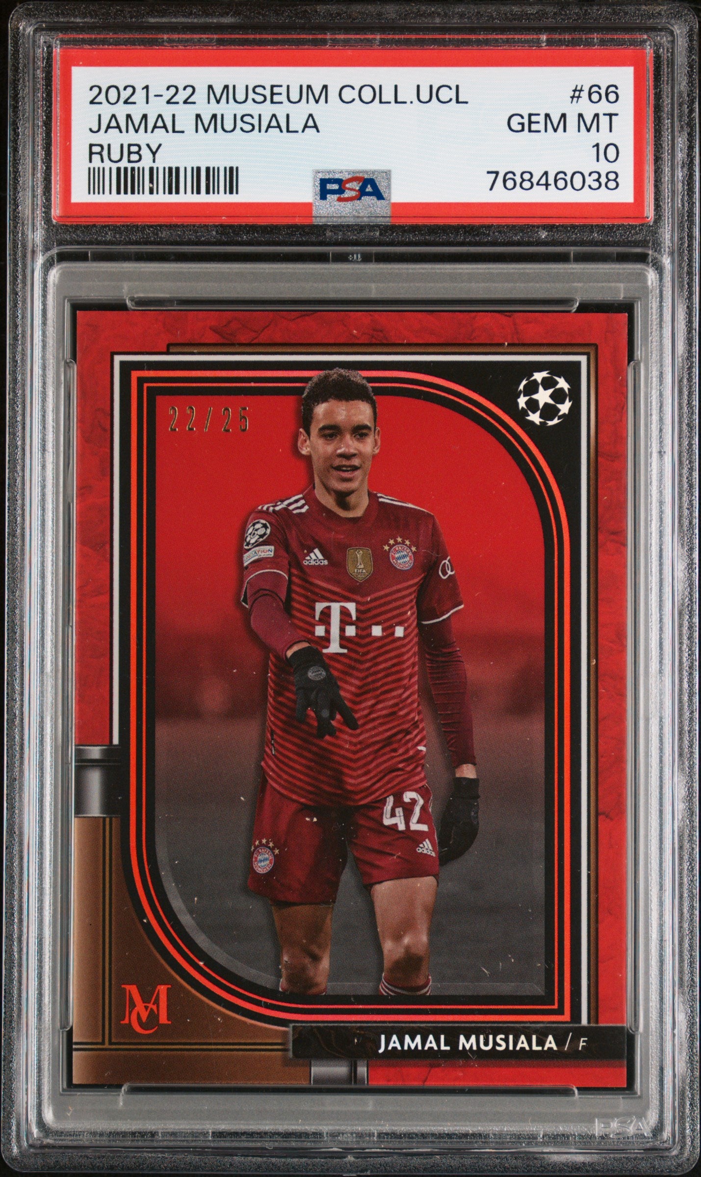 Jamal Musiala 2021 Museum Collection Champions League Ruby #22/25 PSA 10 Gem Mint