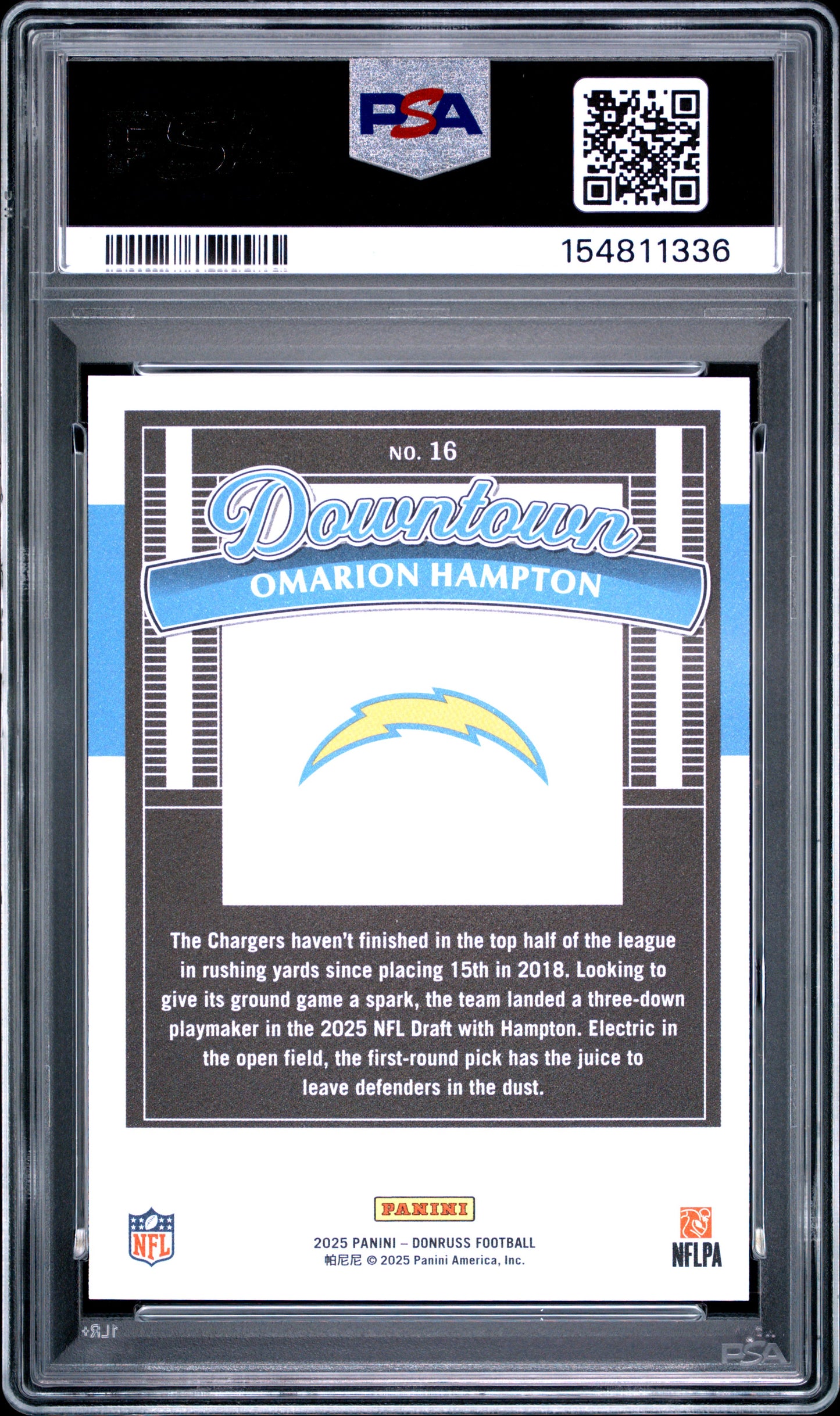 Omarion Hampton 2025 Donruss Downtown Rookie PSA 10 Gem Mint 1336