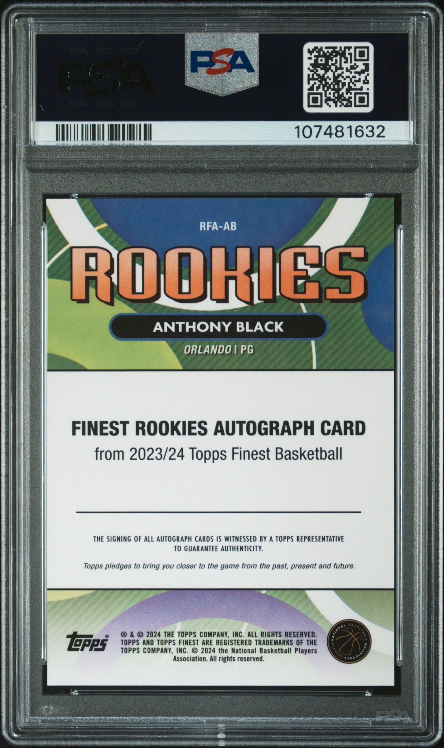 Anthony Black 2023 Topps Finest Black Refractor Auto #8/25 PSA 10 Auto 10