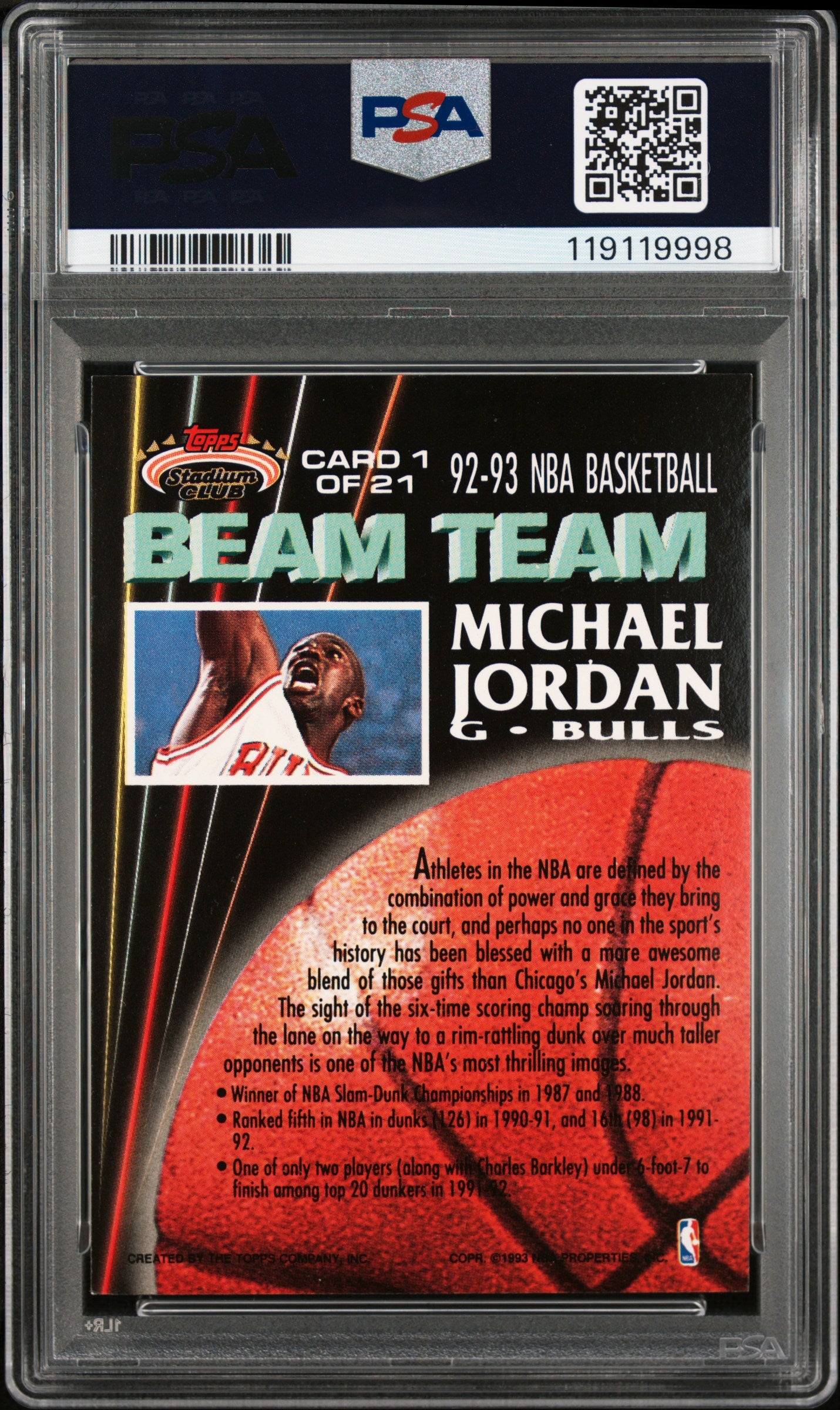 Michael Jordan 1992 Topps Stadium Club Beam Team PSA 7 Near Mint