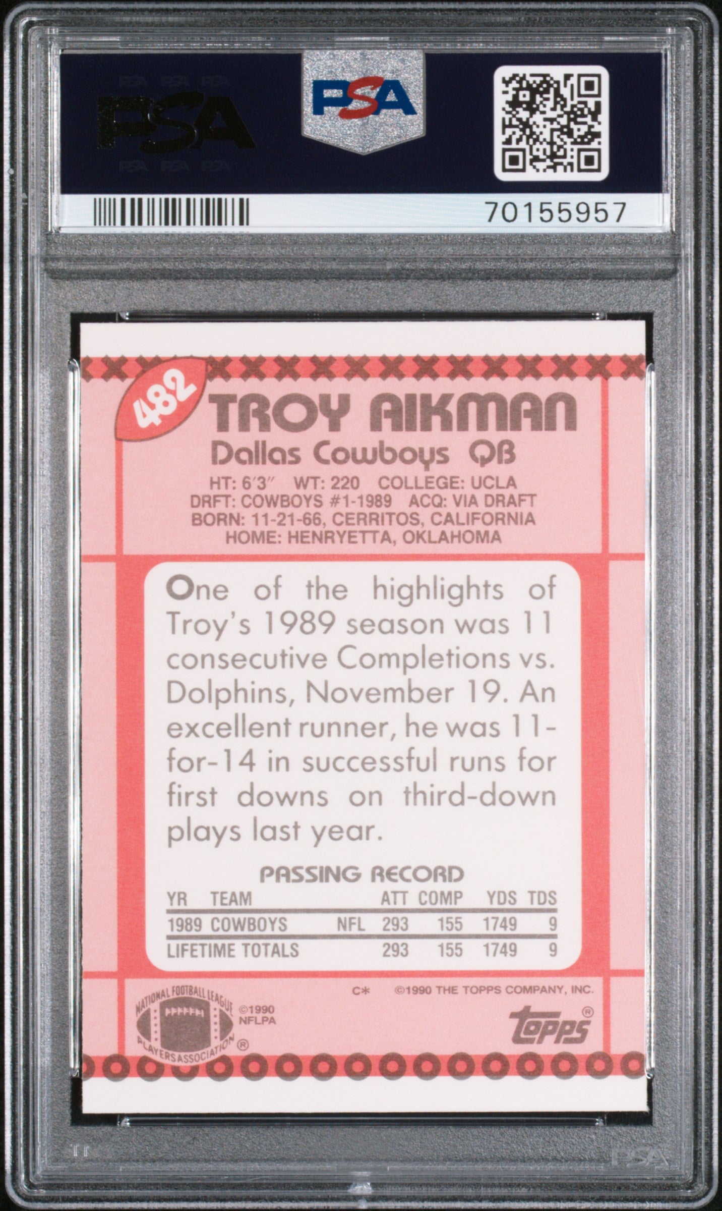 Troy Aikman 1990 Topps Tiffany #482 PSA 10 Gem Mint
