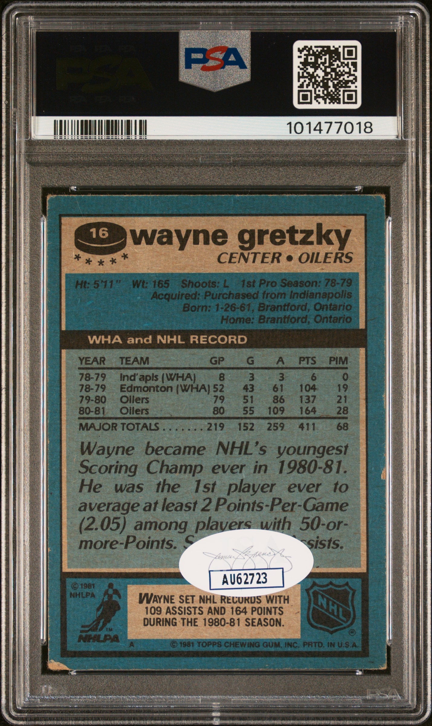 Wayne Gretzky 1981 Topps #16 Autograph PSA Auth