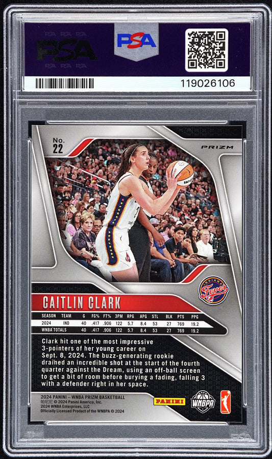 Caitlin Clark 2024 Panini Prizm Silver #22 PSA 9 Mint