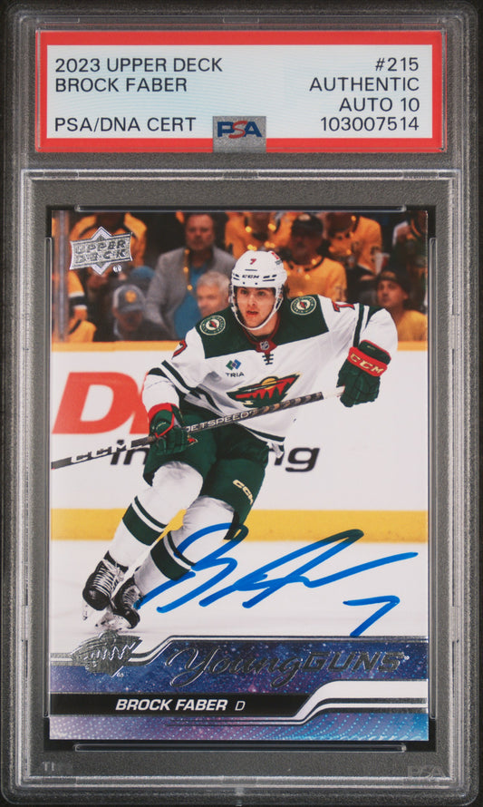 Brock Faber 2023 Upper Deck Rookie #215 Autograph PSA 10 Auto 7514