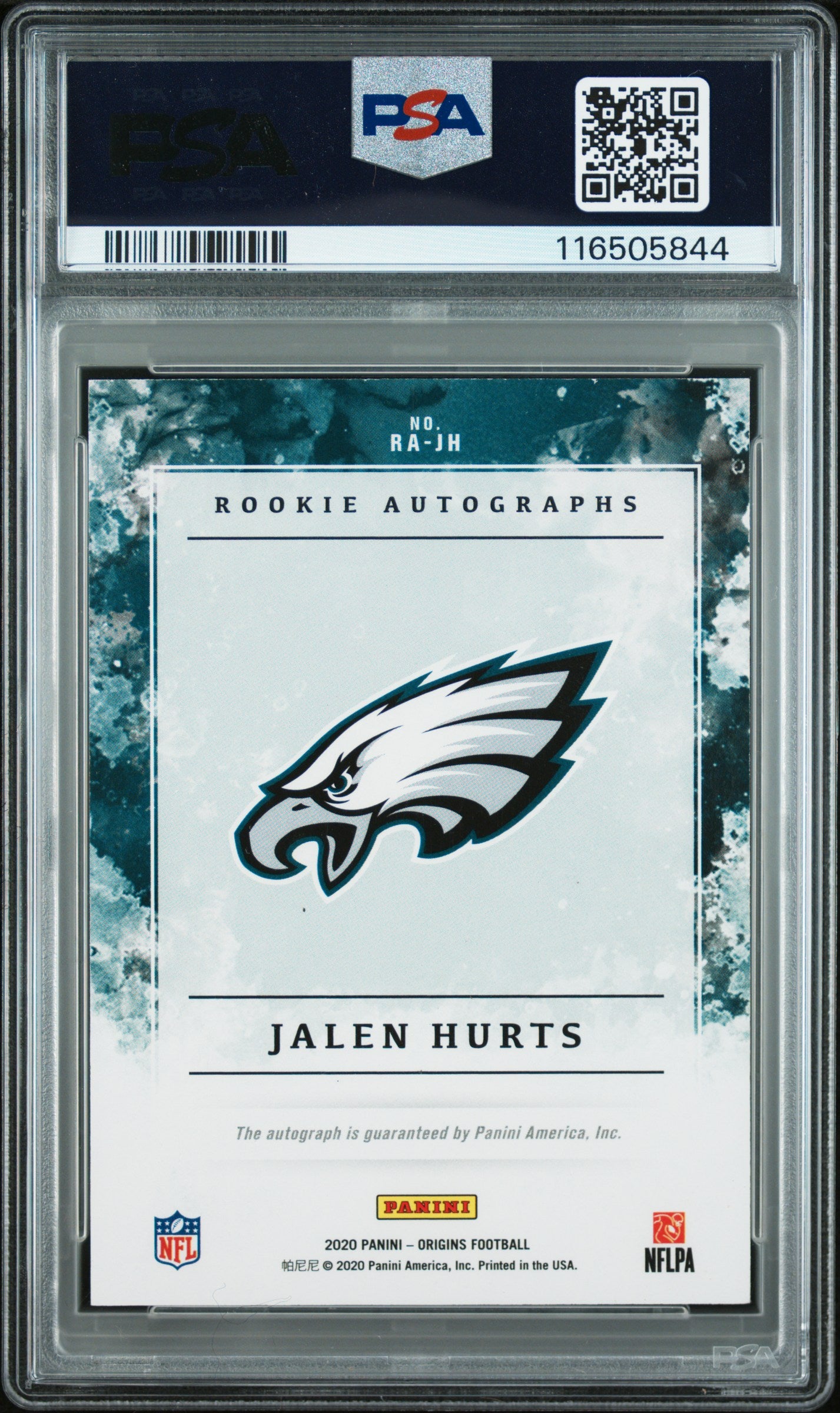 Jalen Hurts 2020 Panini Origins Rookie Auto Purple #6/17 PSA 9 Auto 10