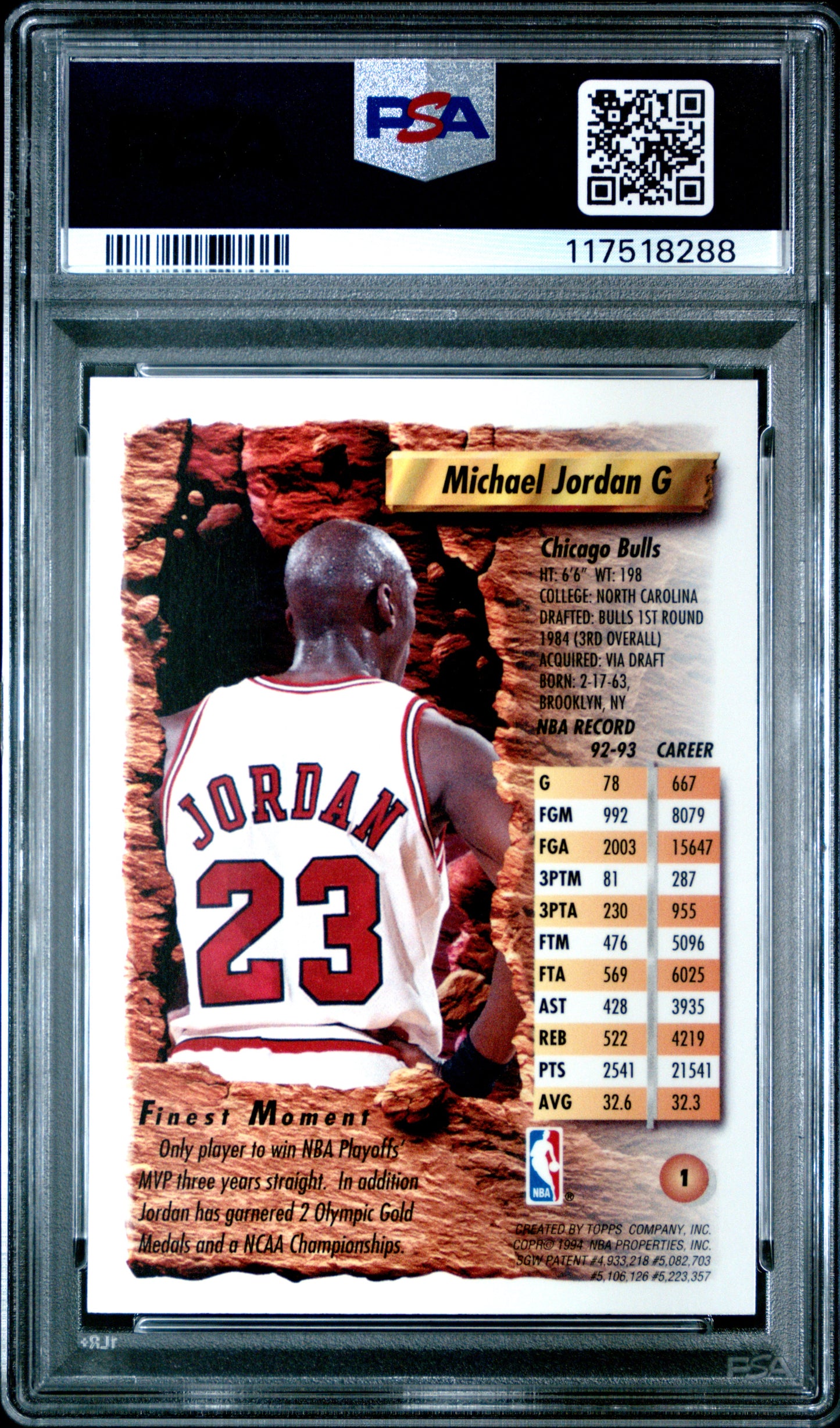 Michael Jordan 1993 Topps Finest #1 PSA 8 Nm-Mint 8288