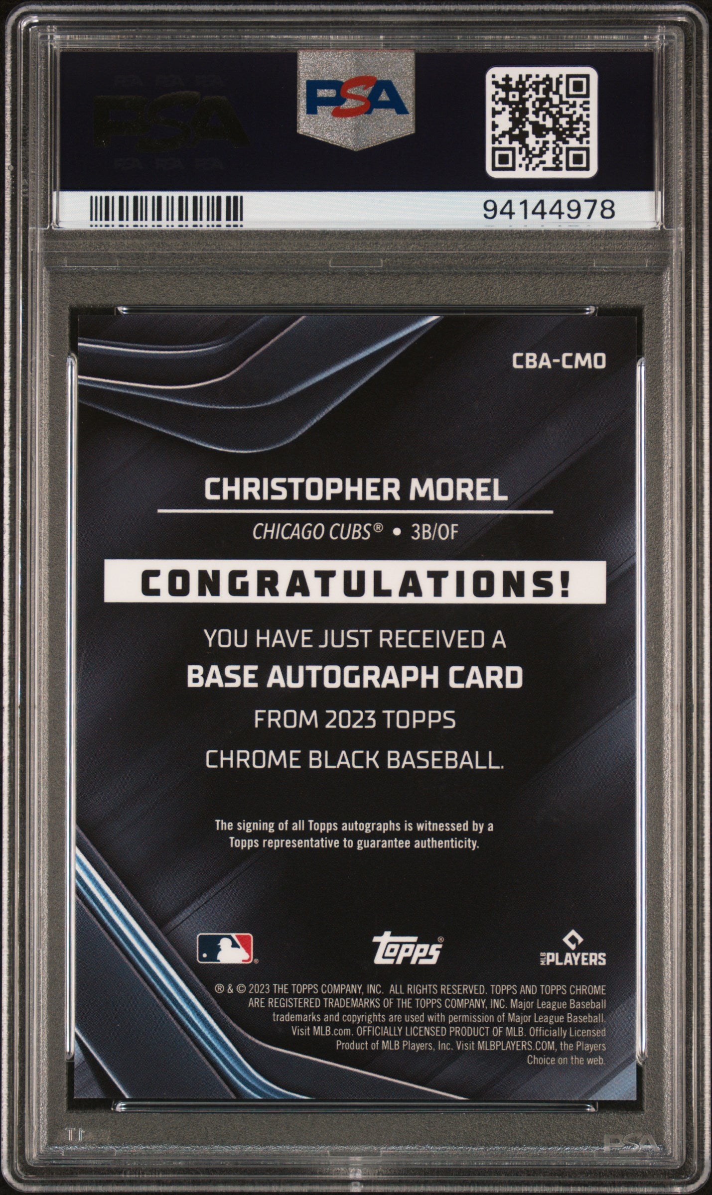 Christopher Morel 2023 Topps Chrome Black Orange Refractor Auto #20/25 PSA 9 Mint