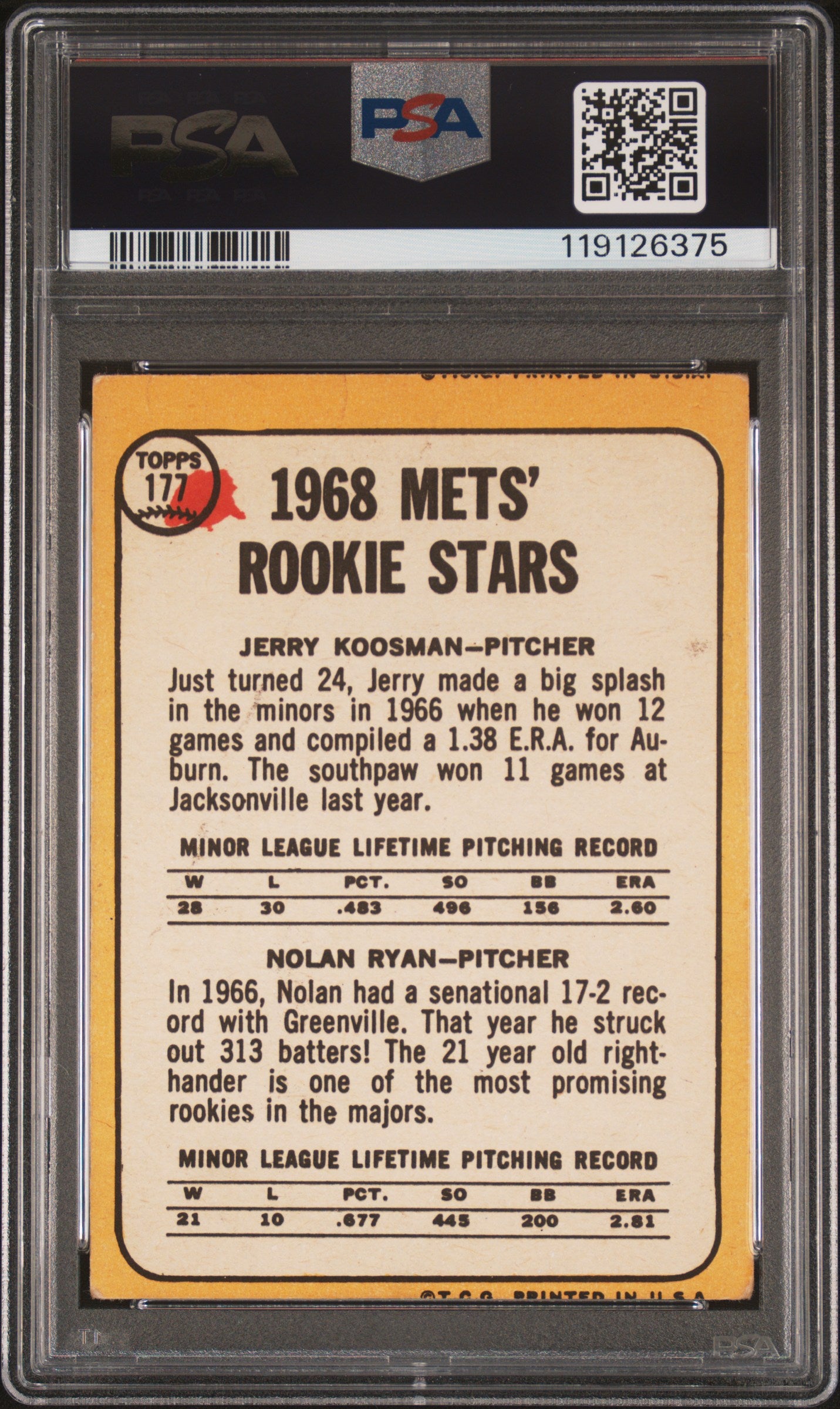Nolan Ryan 1968 Topps Rookie #177 PSA Authentic 6375