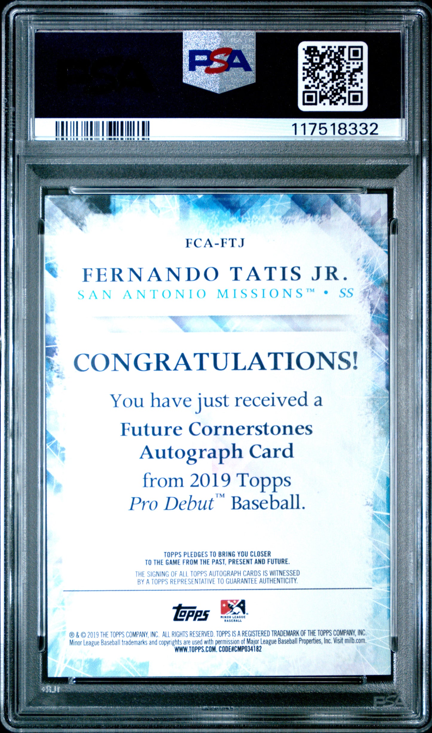 Fernando Tatis Jr. 2019 Topps Pro Debut Future Cornerstones Auto #20/20 PSA 10 Gem Mint
