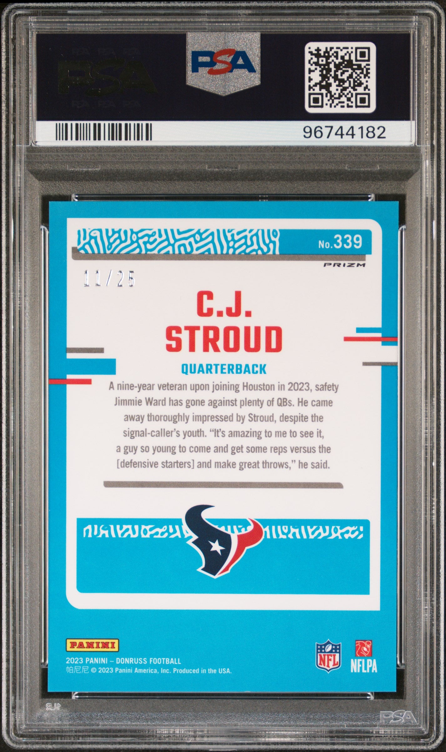C.J. Stroud 2023 Donruss Optic Preview Black Pandora #11/25 PSA 9 Mint