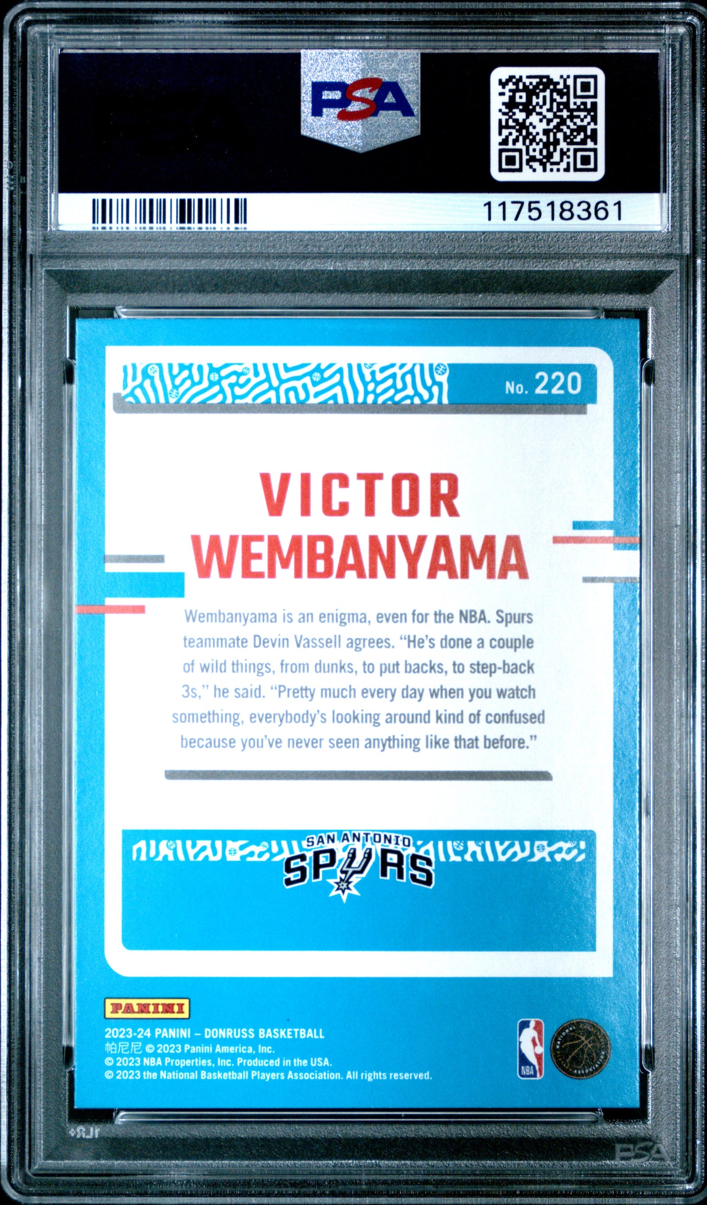 Victor Wembanyama 2023 Donruss Rookie #220 Holo Green Laser PSA 10 Gem Mint