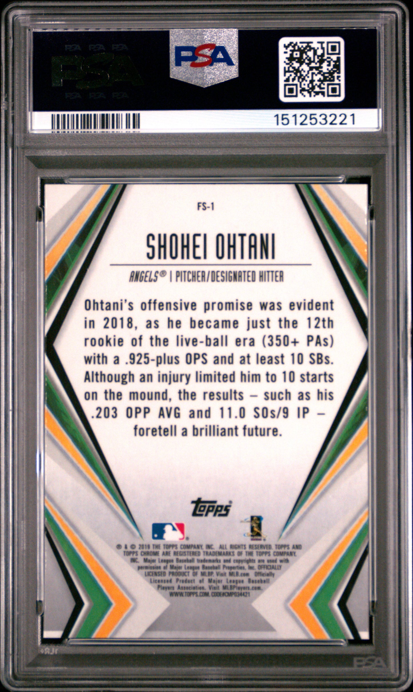 Shohei Ohtani 2019 Topps Chrome Future Stars PSA 9 Mint 3221